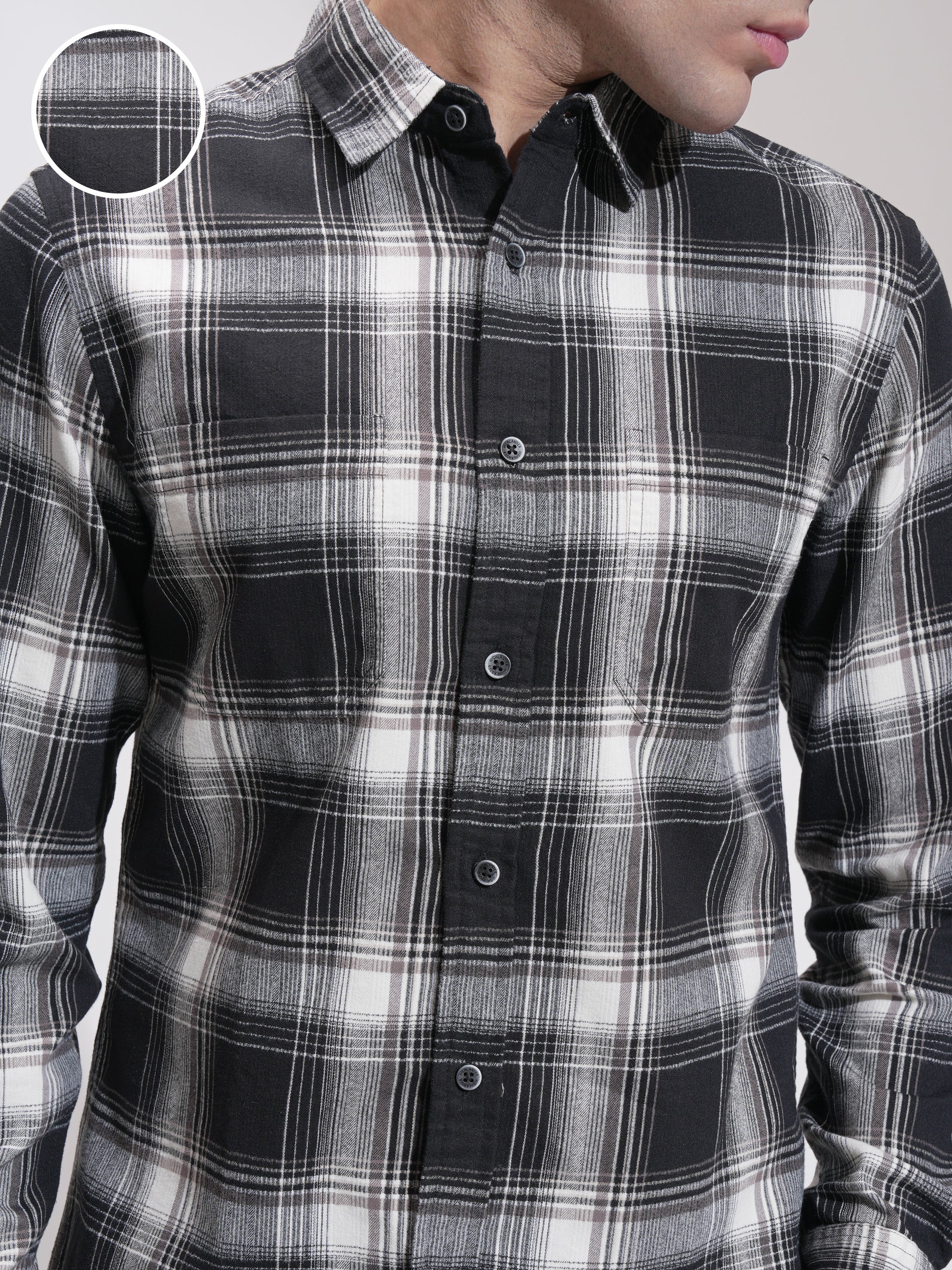 Highlander Men Black Checked Slim Fit Casual Shirt - Black - Image 5