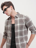 Highlander Men Tan Checked Slim Fit Casual Shirt - Tan - Image 1