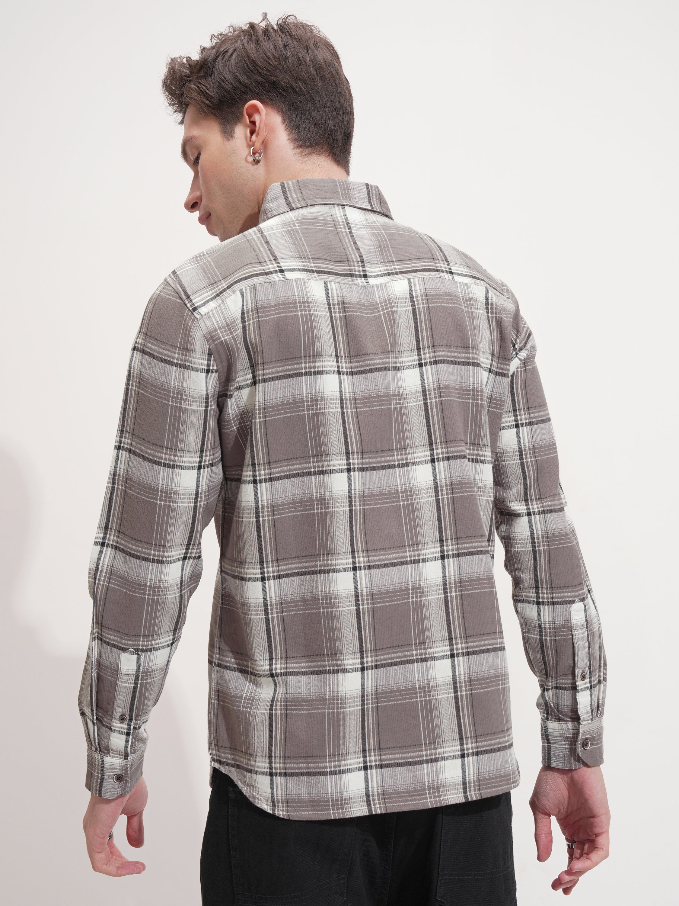 Highlander Men Tan Checked Slim Fit Casual Shirt - Tan - Image 3