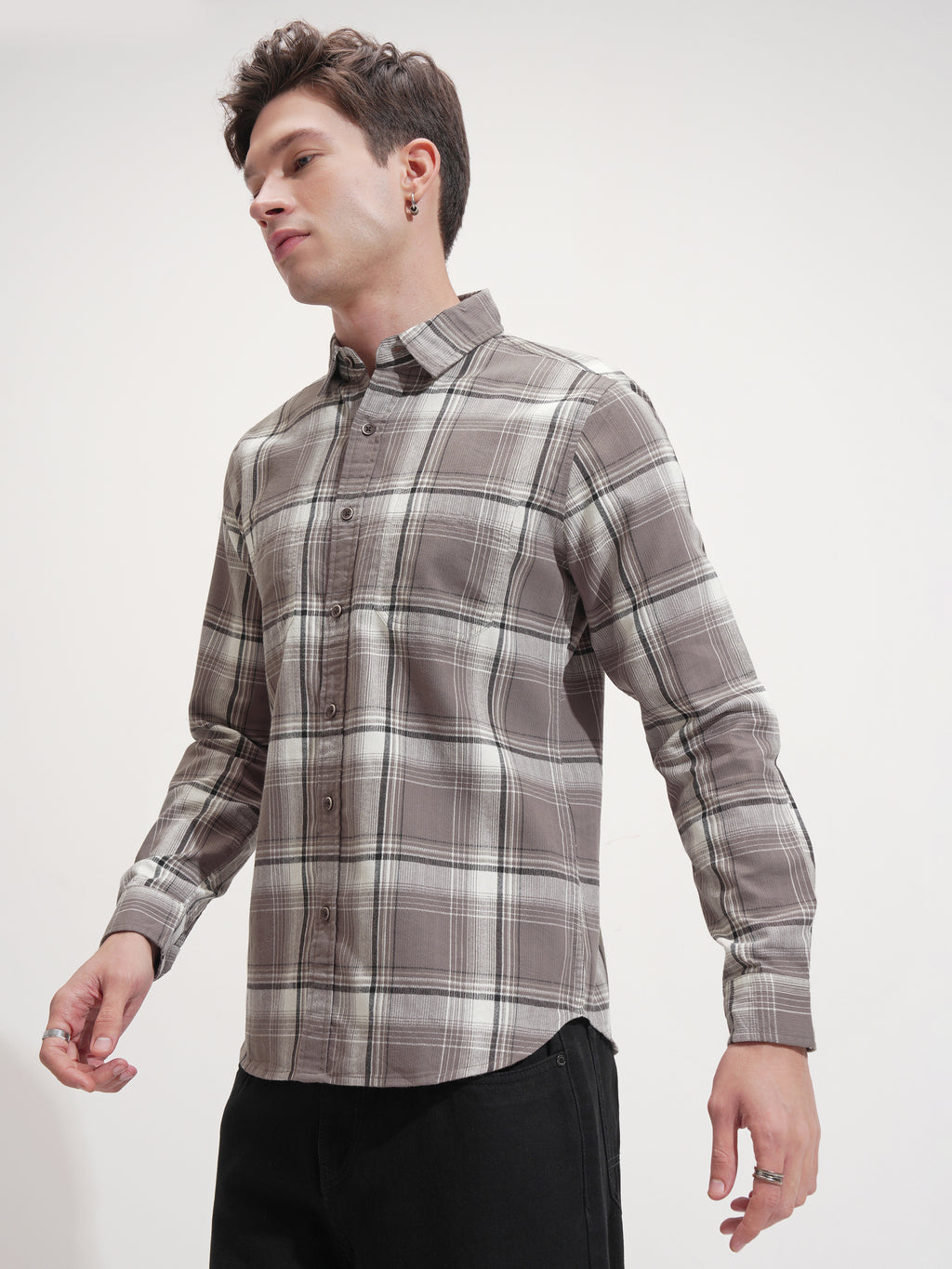 Highlander Men Tan Checked Slim Fit Casual Shirt - Tan - Image 4