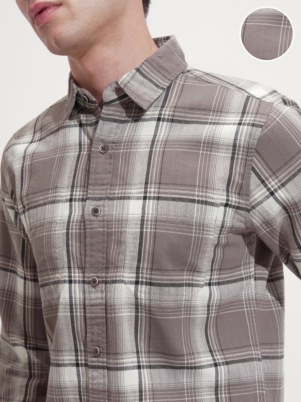 Highlander Men Tan Checked Slim Fit Casual Shirt - Tan - Image 5