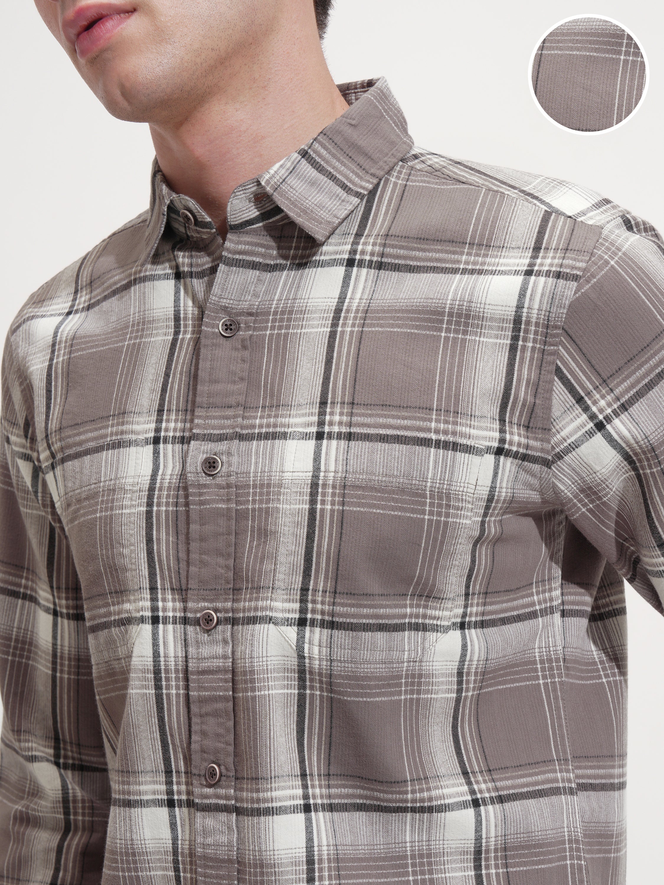 Highlander Men Tan Checked Slim Fit Casual Shirt - Tan - Image 5
