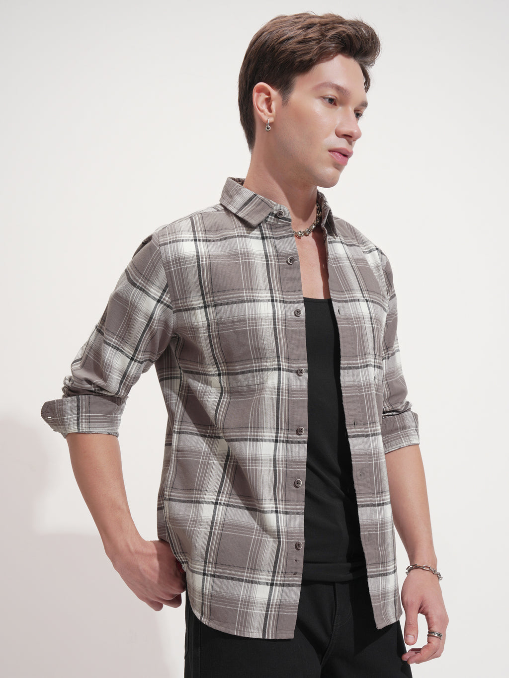 Highlander Men Tan Checked Slim Fit Casual Shirt - Tan - Image 6
