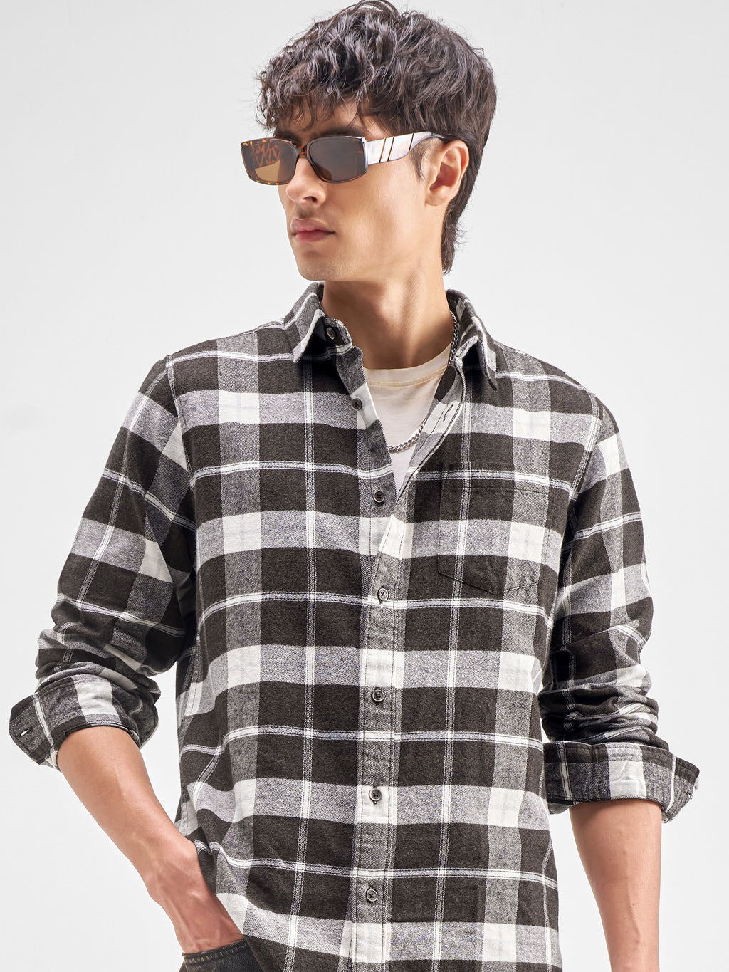Highlander Men Brown Checked Regular Fit Casual Shirt - Brown - Image 1