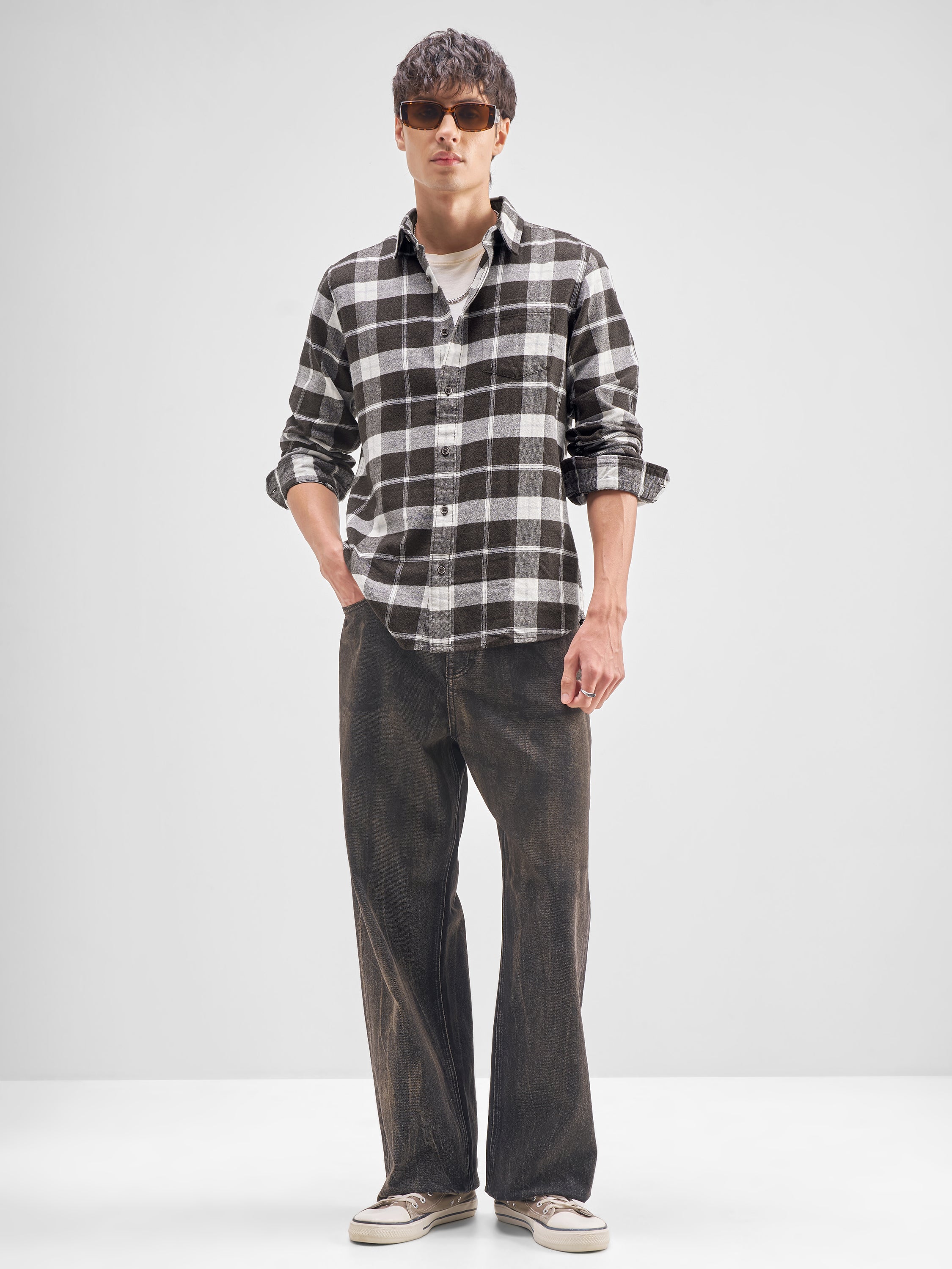 Highlander Men Brown Checked Regular Fit Casual Shirt - Brown - Image 2