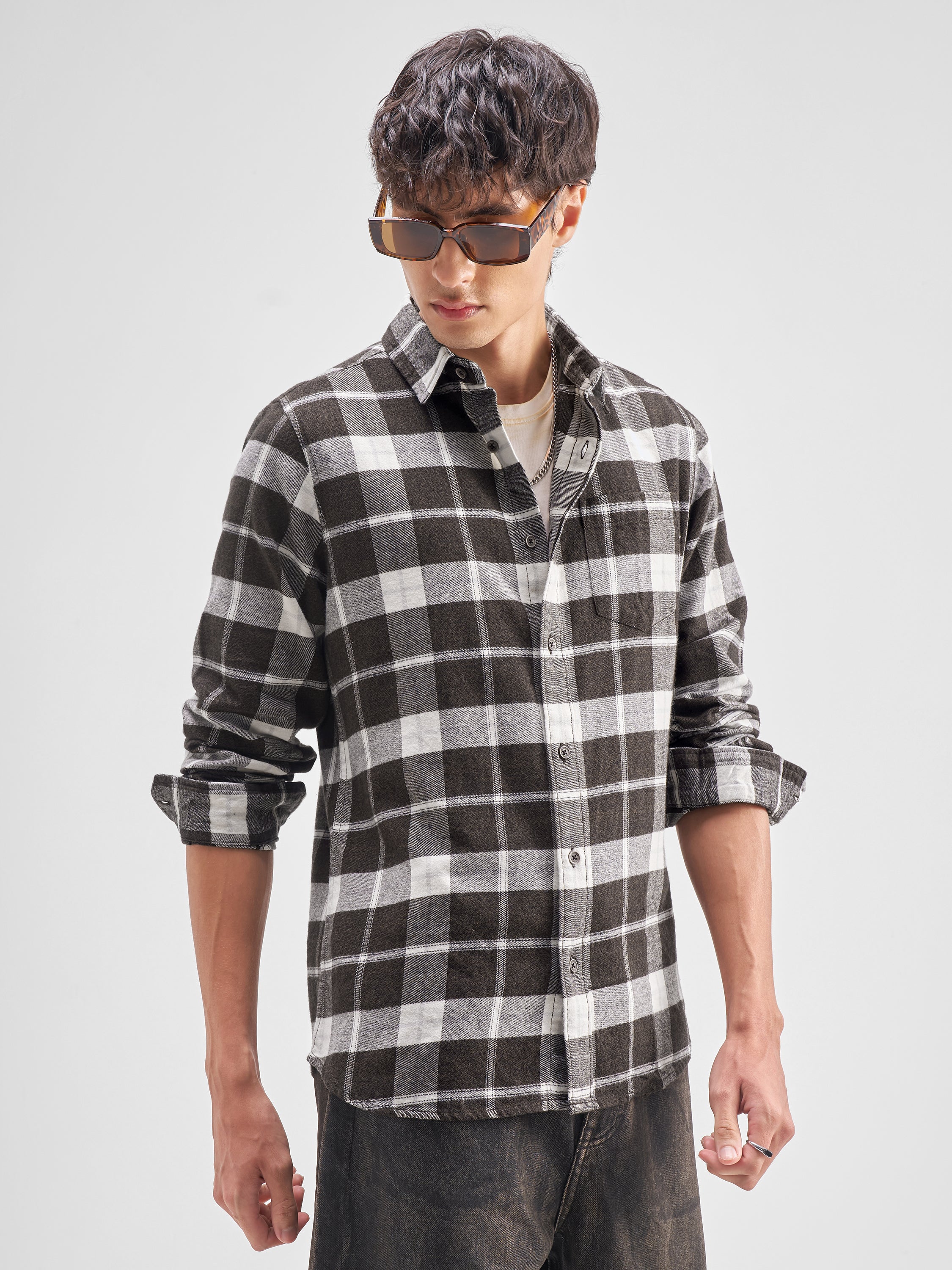 Highlander Men Brown Checked Regular Fit Casual Shirt - Brown - Image 6