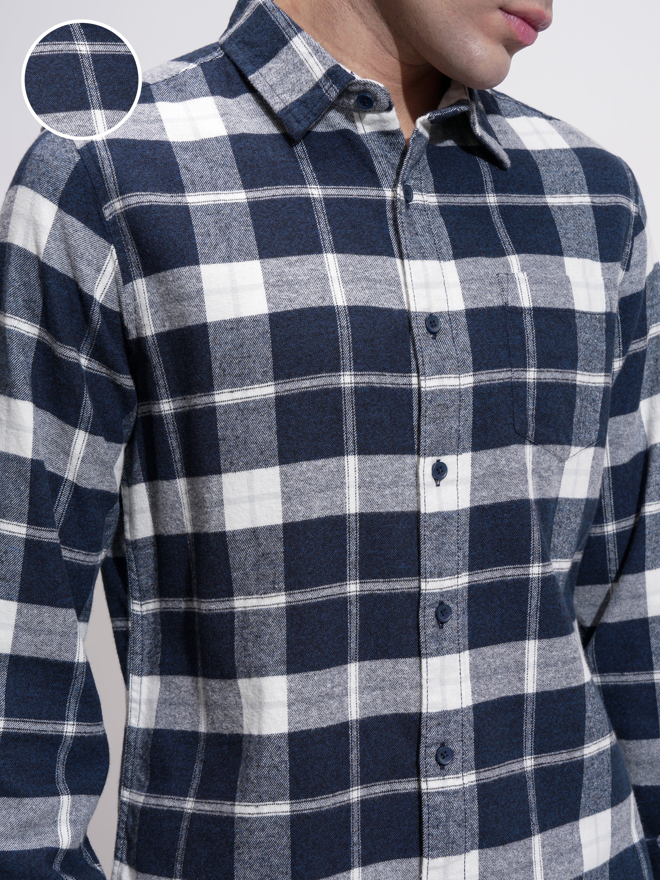 Highlander Men Navy Blue Checked Slim Fit Casual Shirt - Navy Blue - Image 5
