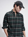 Highlander Men Green Checked Slim Fit Casual Shirt - Green - Image 1