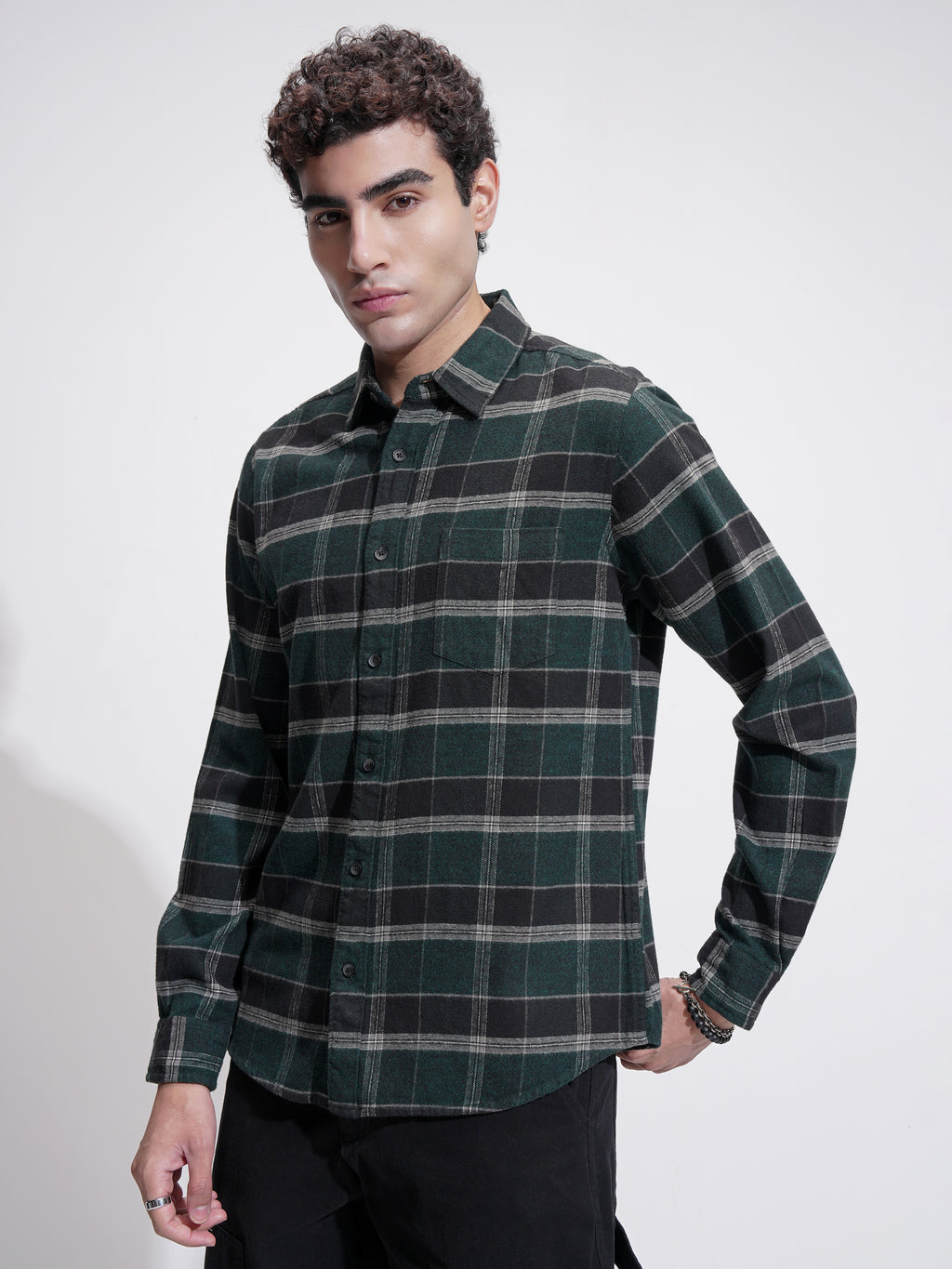 Highlander Men Green Checked Slim Fit Casual Shirt - Green - Image 4
