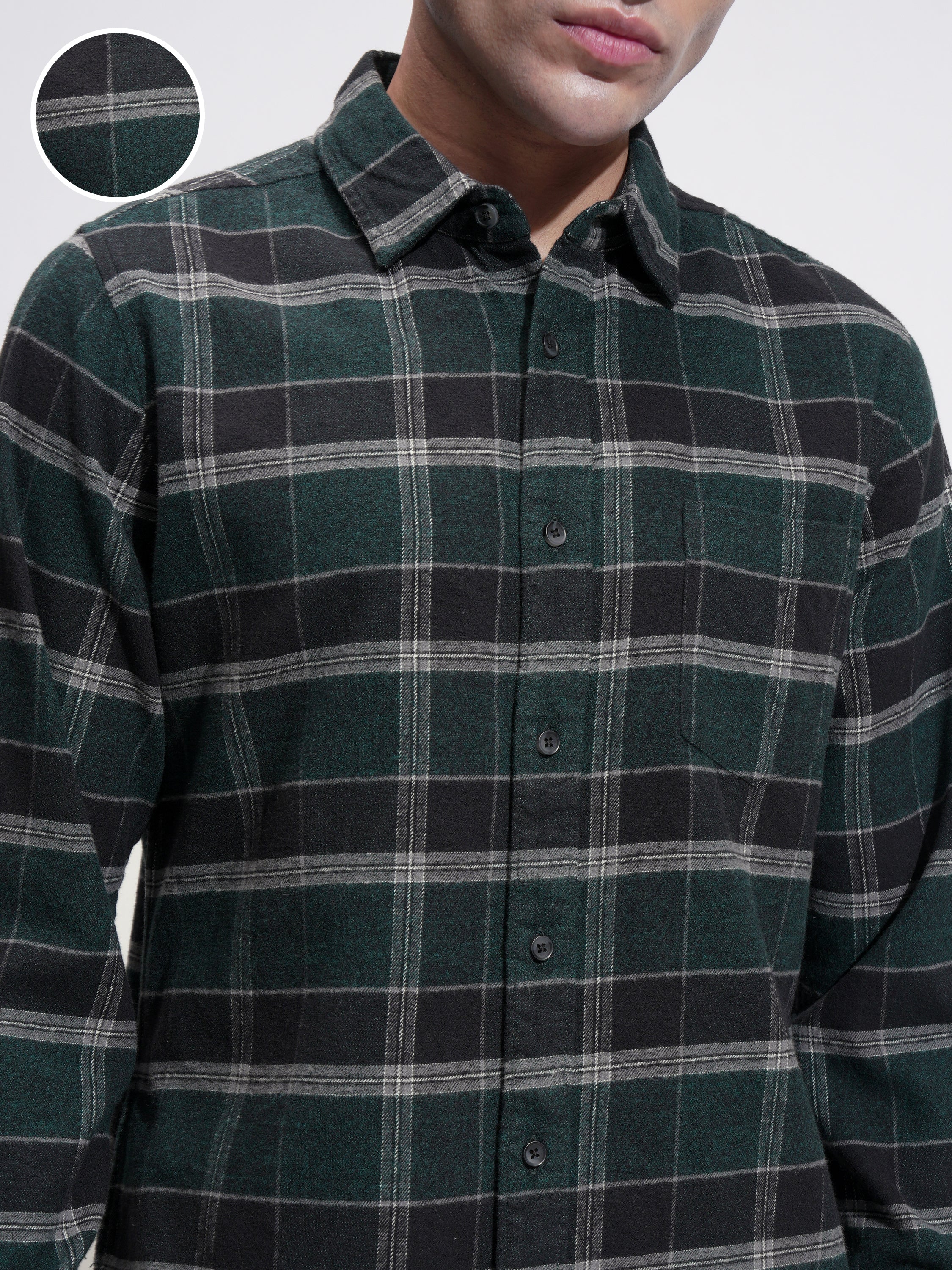 Highlander Men Green Checked Slim Fit Casual Shirt - Green - Image 5