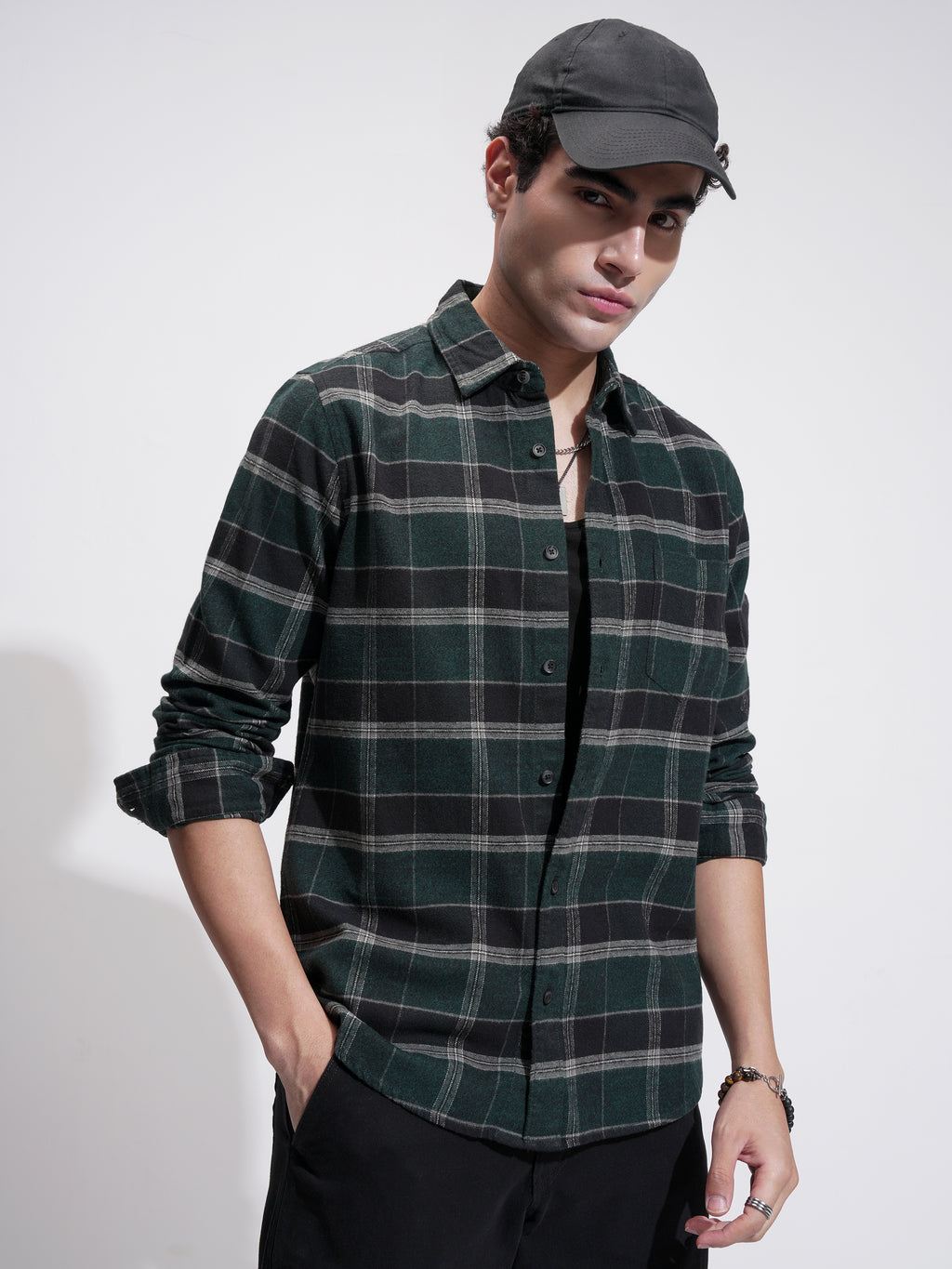 Highlander Men Green Checked Slim Fit Casual Shirt - Green - Image 6