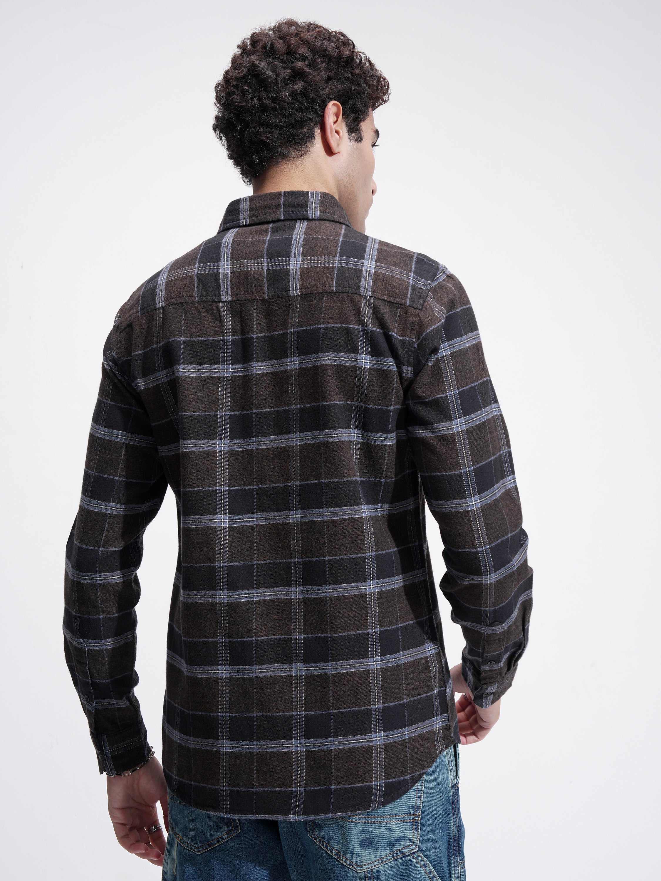 Highlander Men Brown Checked Slim Fit Casual Shirt - Brown - Image 3