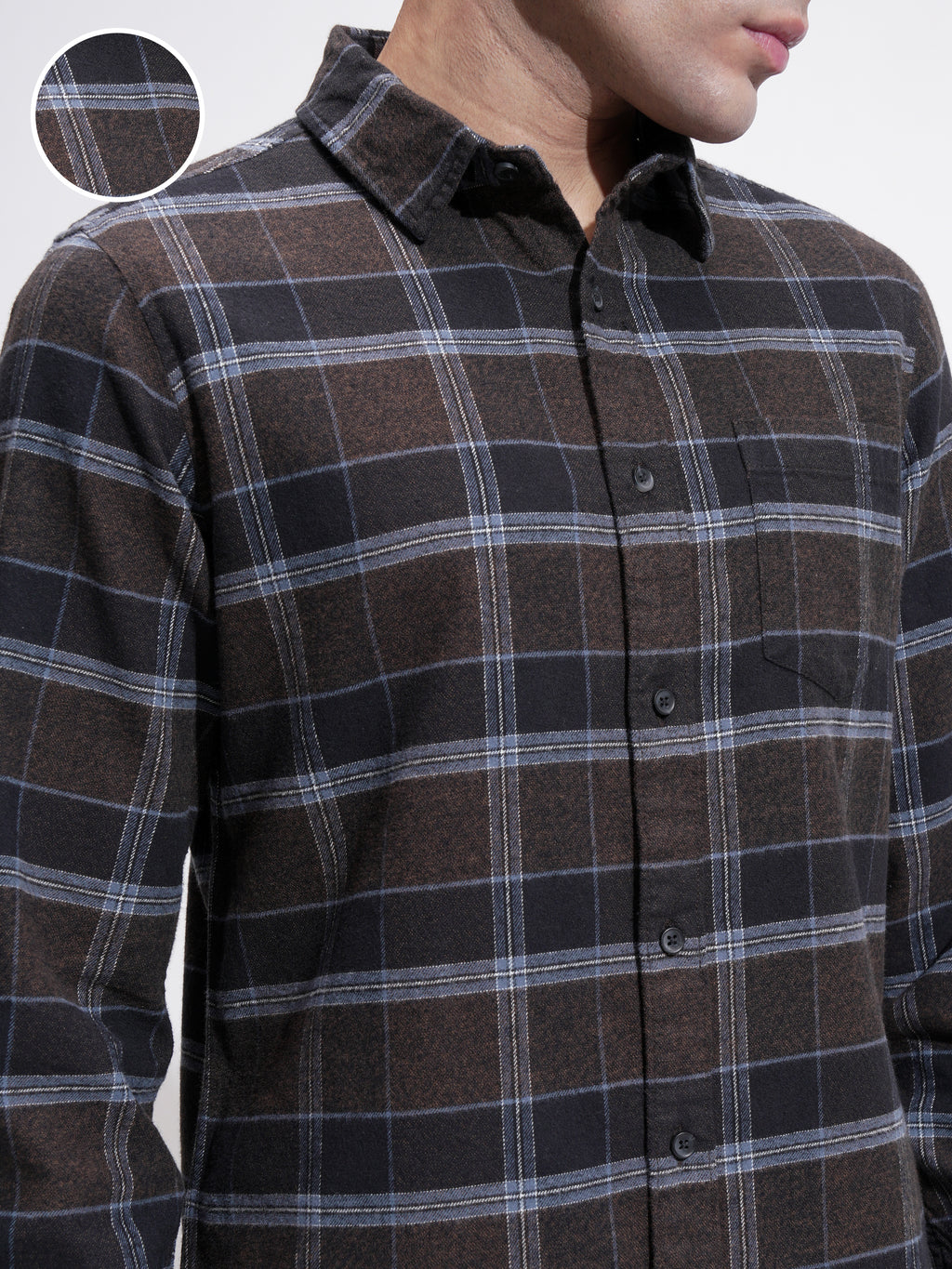 Highlander Men Brown Checked Slim Fit Casual Shirt - Brown - Image 5
