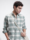 Highlander Men Sage Checked Slim Fit Casual Shirt - Sage - Image 1