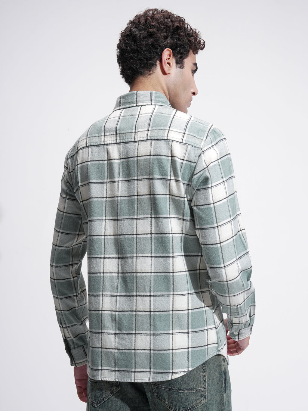 Highlander Men Sage Checked Slim Fit Casual Shirt - Sage - Image 3