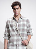 Highlander Men Tan Checked Slim Fit Casual Shirt - Tan - Image 1