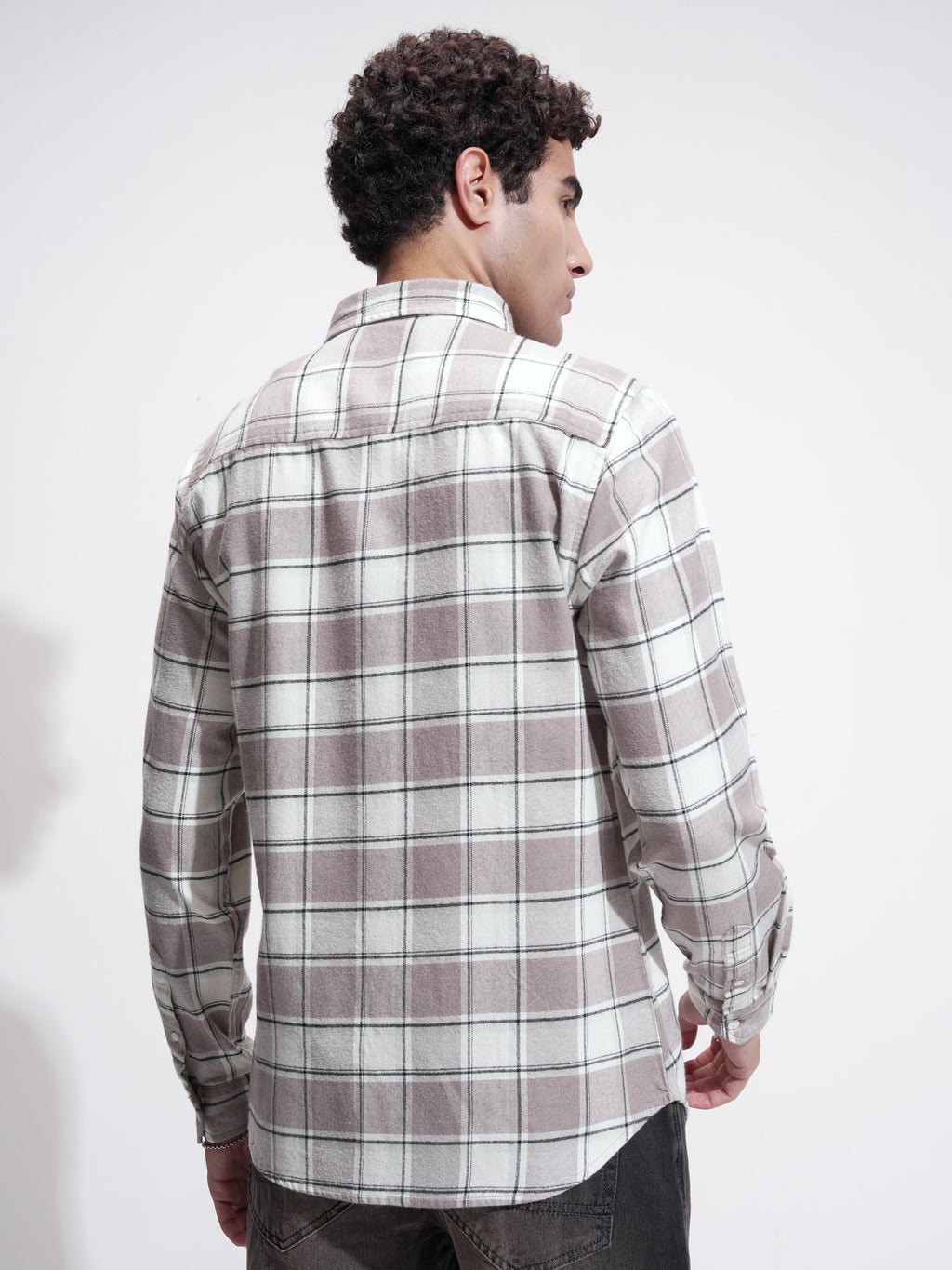 Highlander Men Tan Checked Slim Fit Casual Shirt - Tan - Image 3