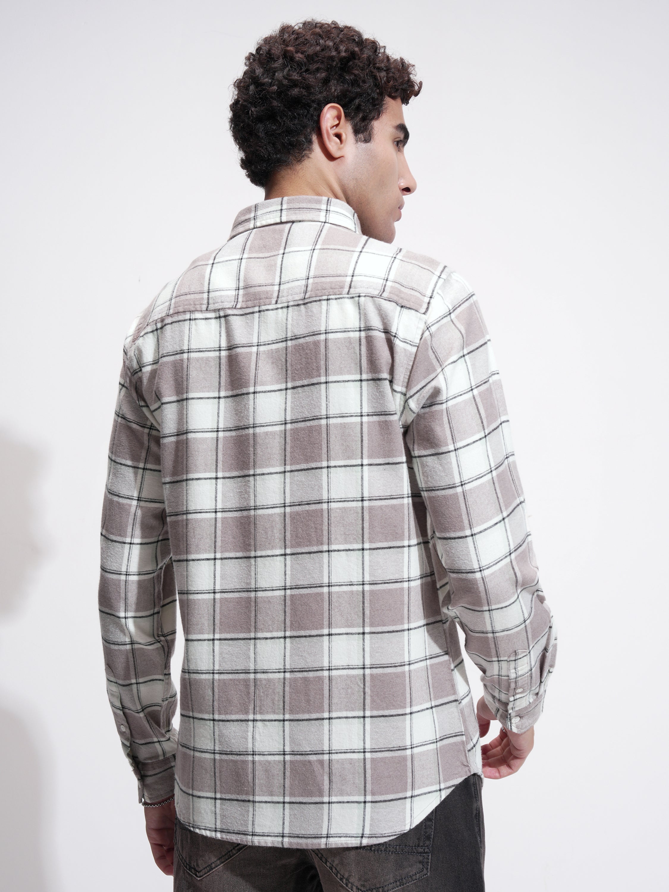 Highlander Men Tan Checked Slim Fit Casual Shirt - Tan - Image 3