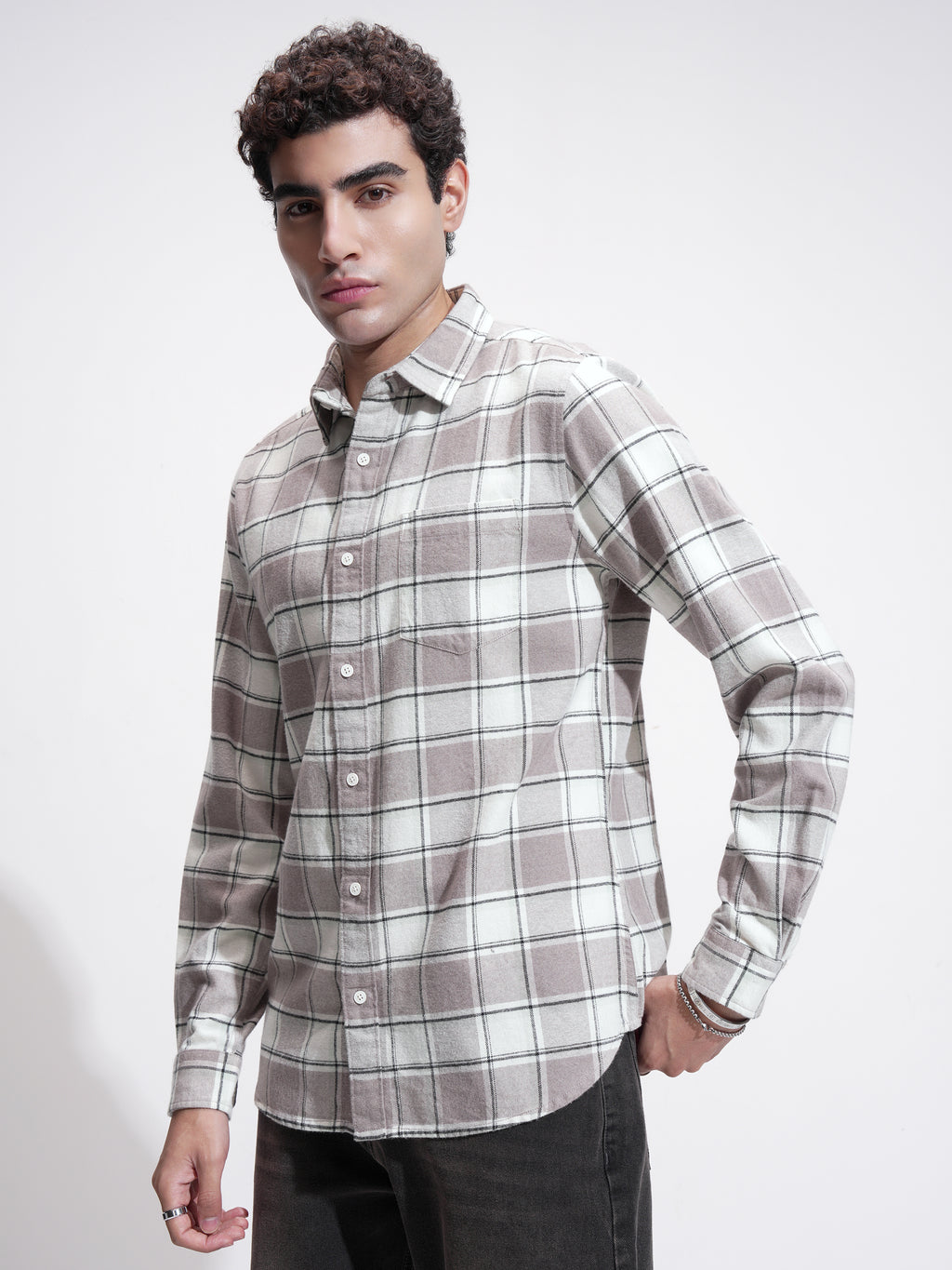 Highlander Men Tan Checked Slim Fit Casual Shirt - Tan - Image 4
