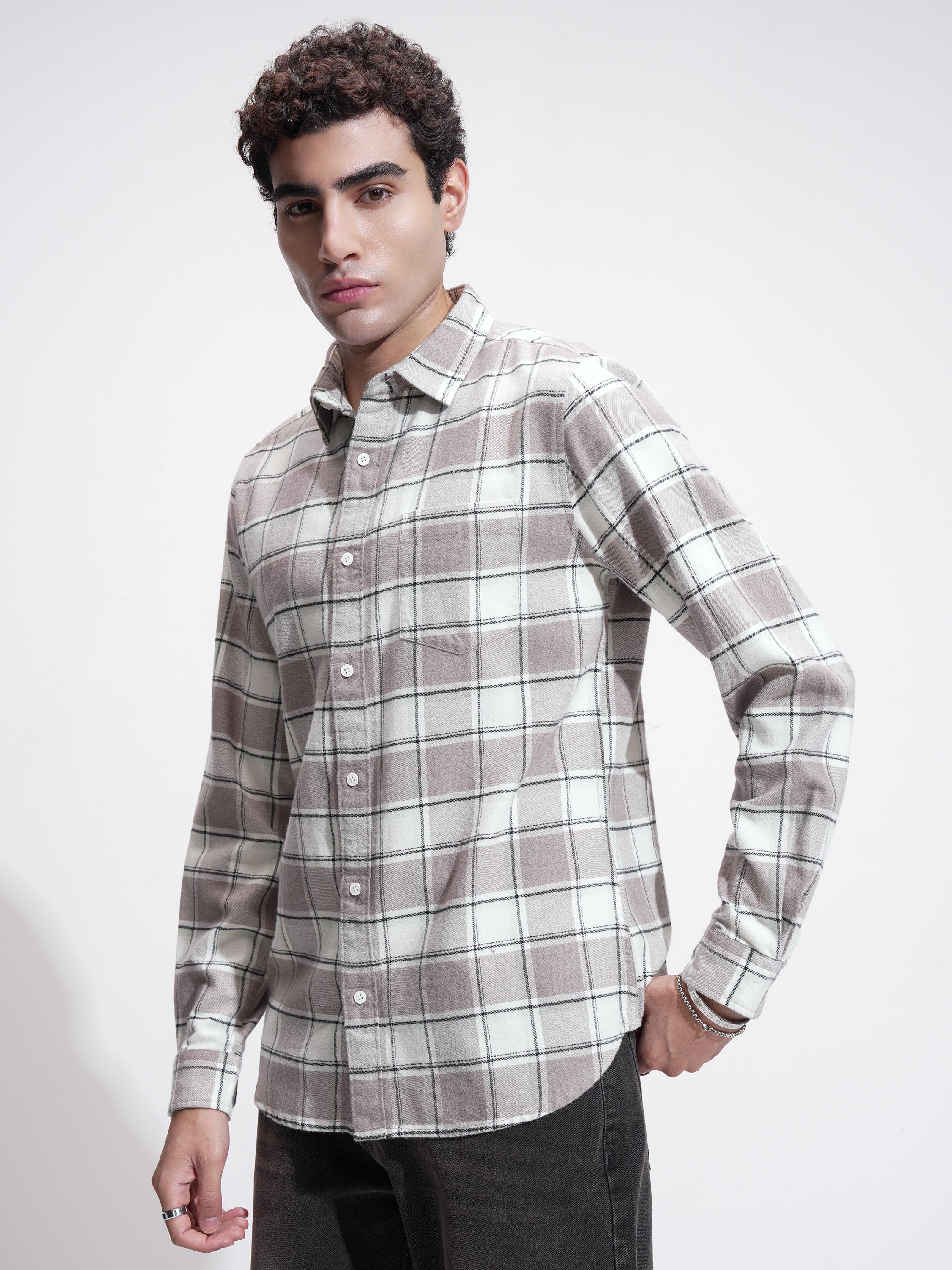 Highlander Men Tan Checked Slim Fit Casual Shirt - Tan - Image 4