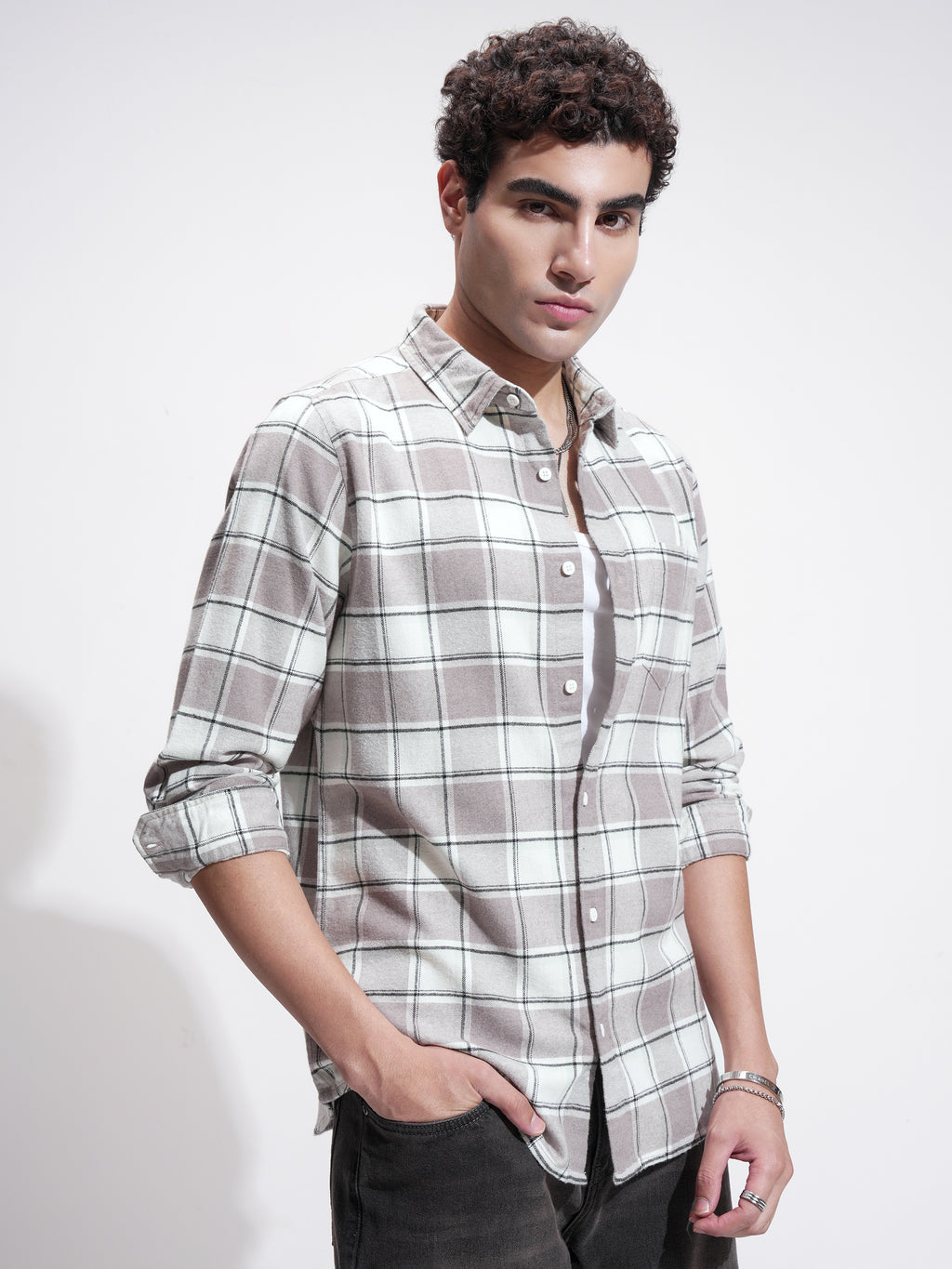 Highlander Men Tan Checked Slim Fit Casual Shirt - Tan - Image 6