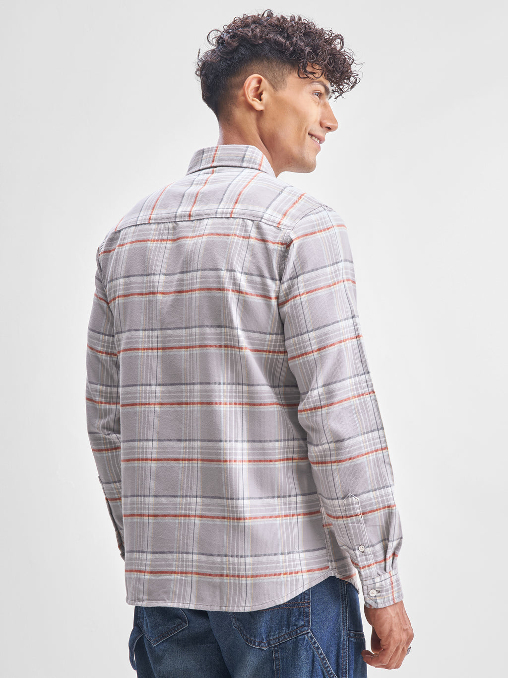 Highlander Men Grey Checked Slim Fit Casual Shirt - Grey - Image 3