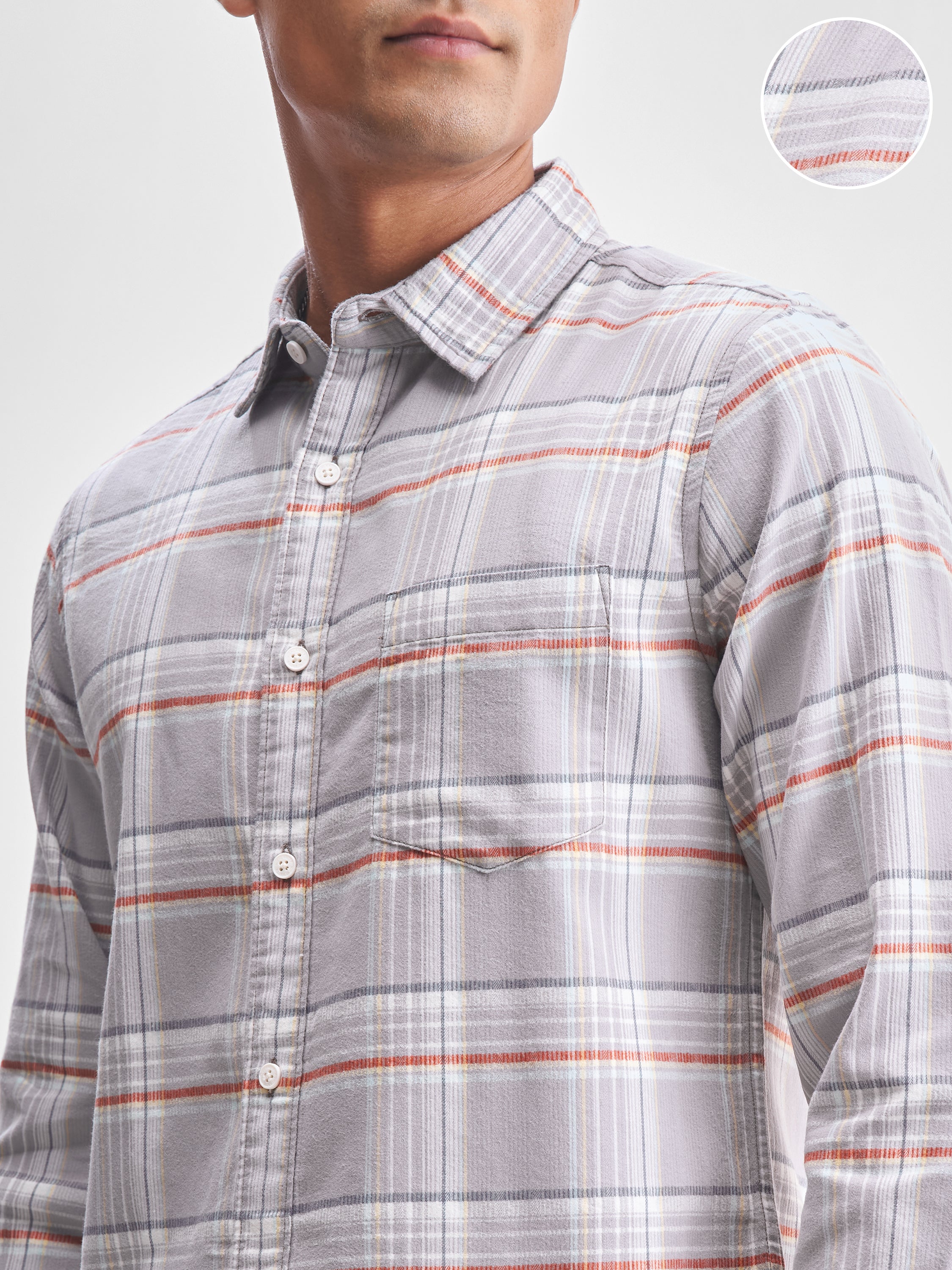 Highlander Men Grey Checked Slim Fit Casual Shirt - Grey - Image 5