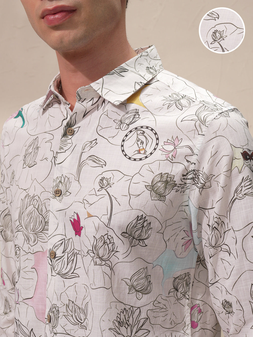 Highlander Men Cream Printed Slim Fit Casual Shirt - Cream - Image 5
