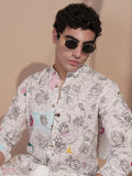 Highlander Men Cream Printed Slim Fit Casual Shirt - Cream - Image 1