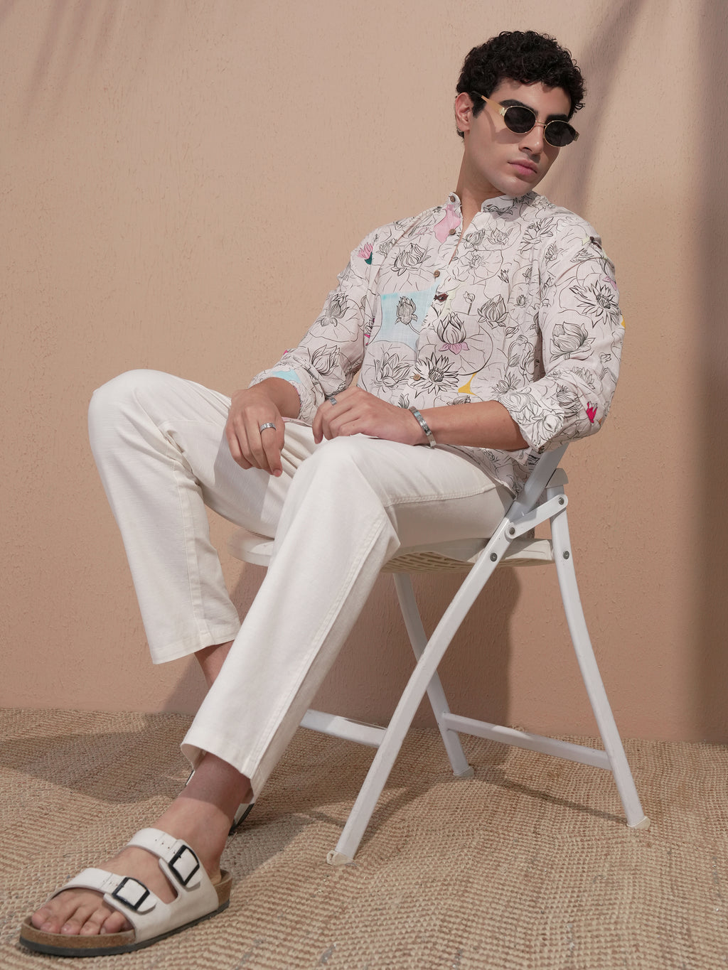 Highlander Men Cream Printed Slim Fit Casual Shirt - Cream - Image 2