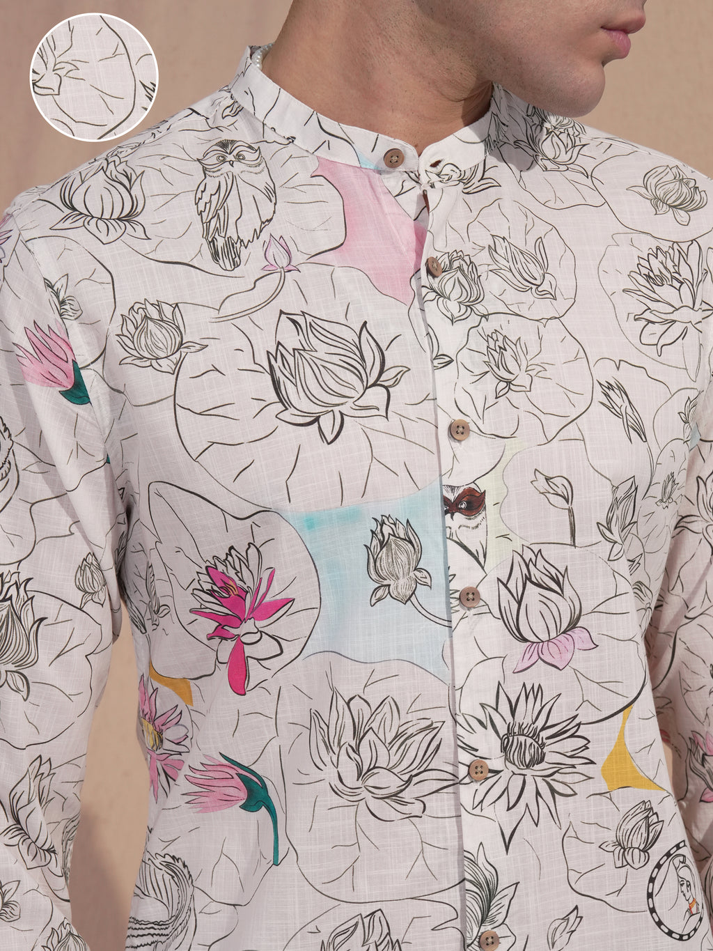 Highlander Men Cream Printed Slim Fit Casual Shirt - Cream - Image 5