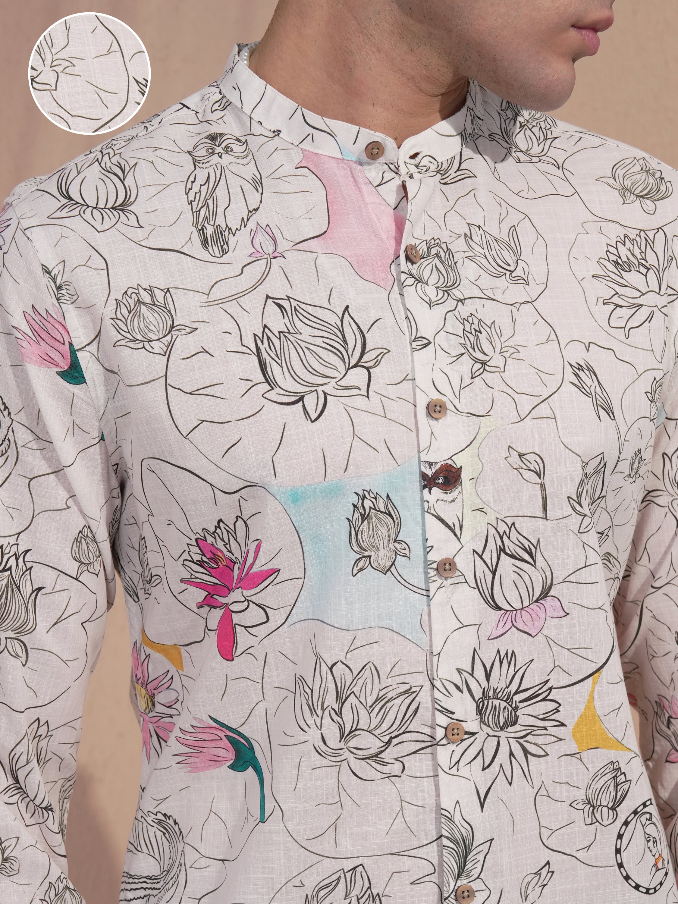 Highlander Men Cream Printed Slim Fit Casual Shirt - Cream - Image 5