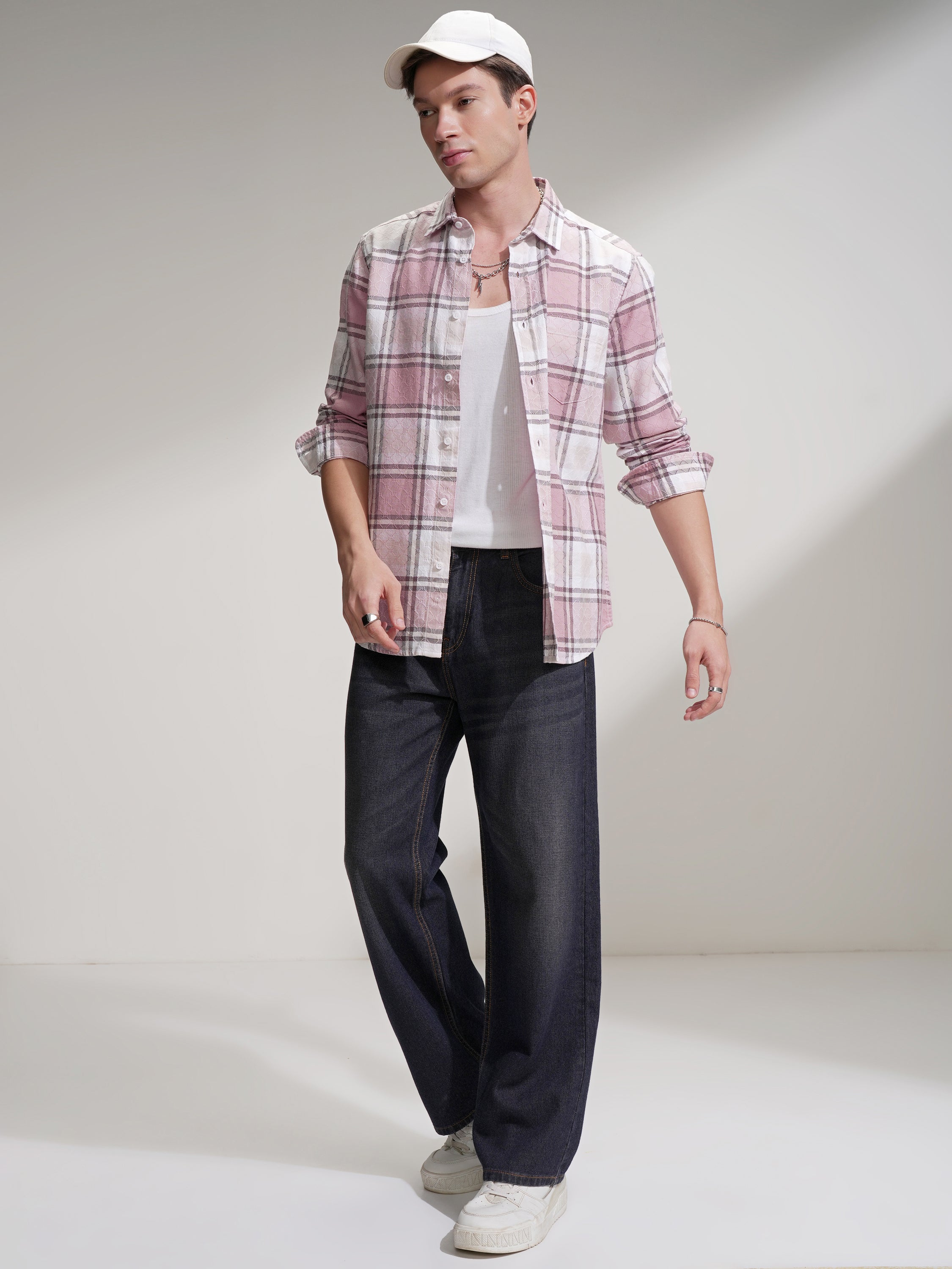 Highlander Men Pink Checked Slim Fit Casual Shirt - Pink - Image 2