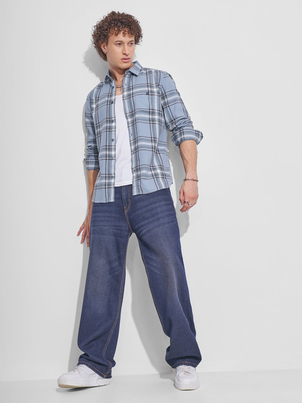Highlander Men Blue Checked Slim Fit Casual Shirt - Blue - Image 2