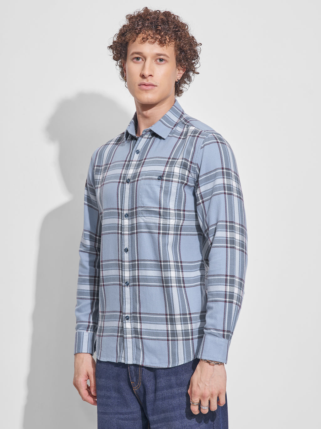 Highlander Men Blue Checked Slim Fit Casual Shirt - Blue - Image 4