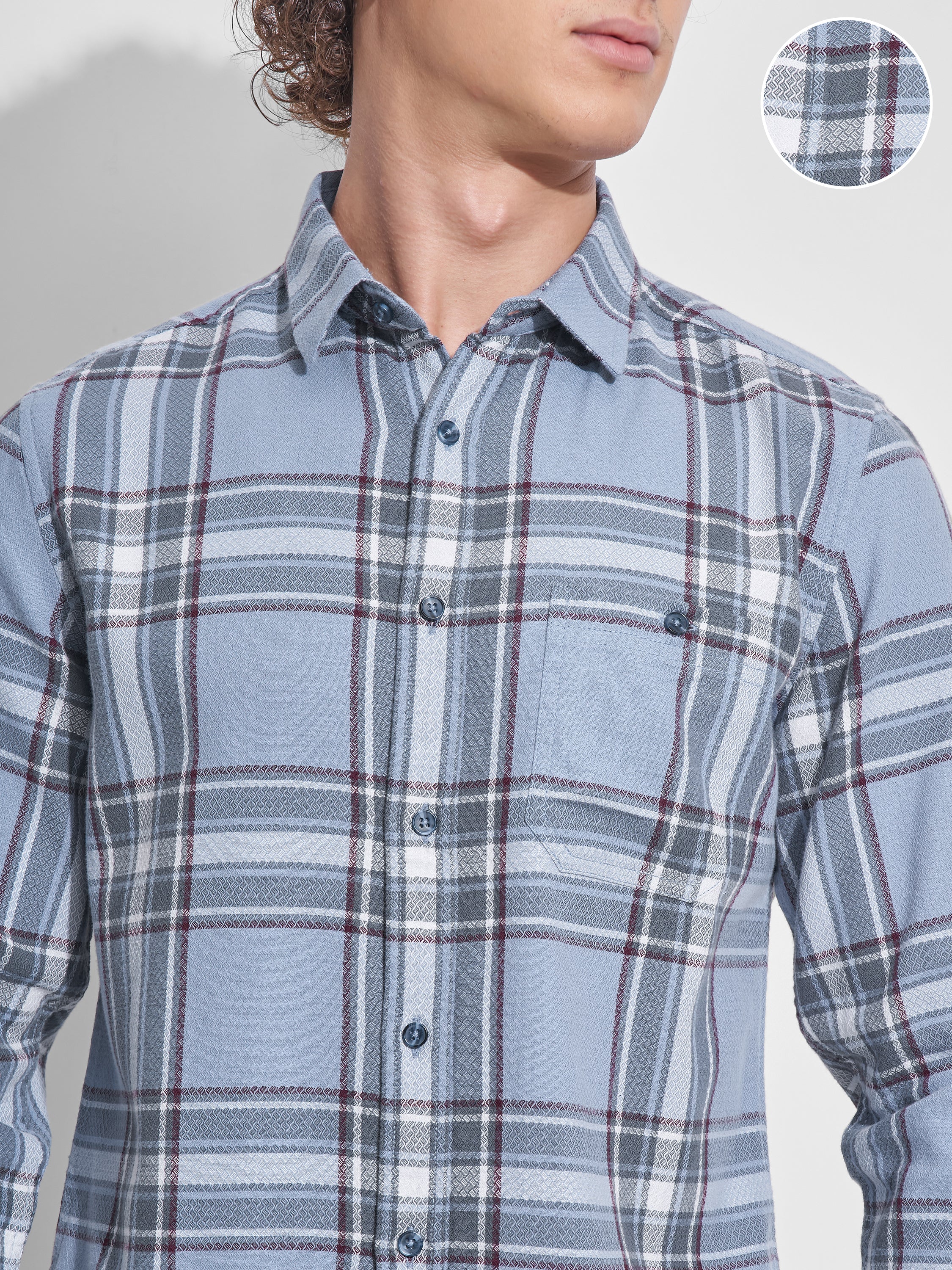 Highlander Men Blue Checked Slim Fit Casual Shirt - Blue - Image 5