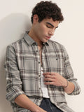 Highlander Men Grey Checked Slim Fit Casual Shirt - Grey - Image 1