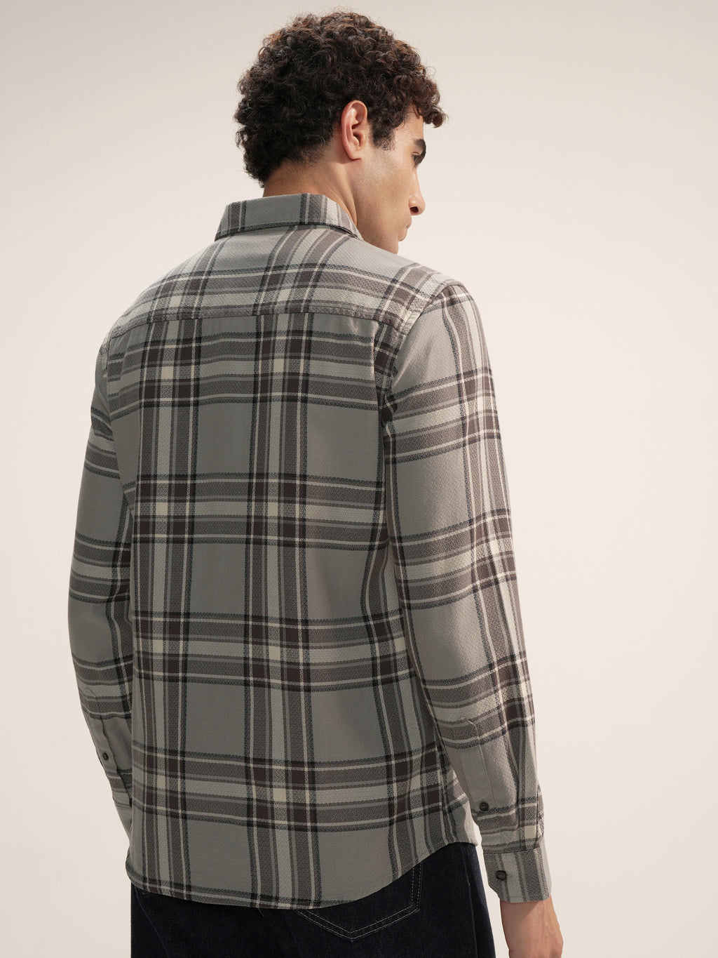 Highlander Men Grey Checked Slim Fit Casual Shirt - Grey - Image 3