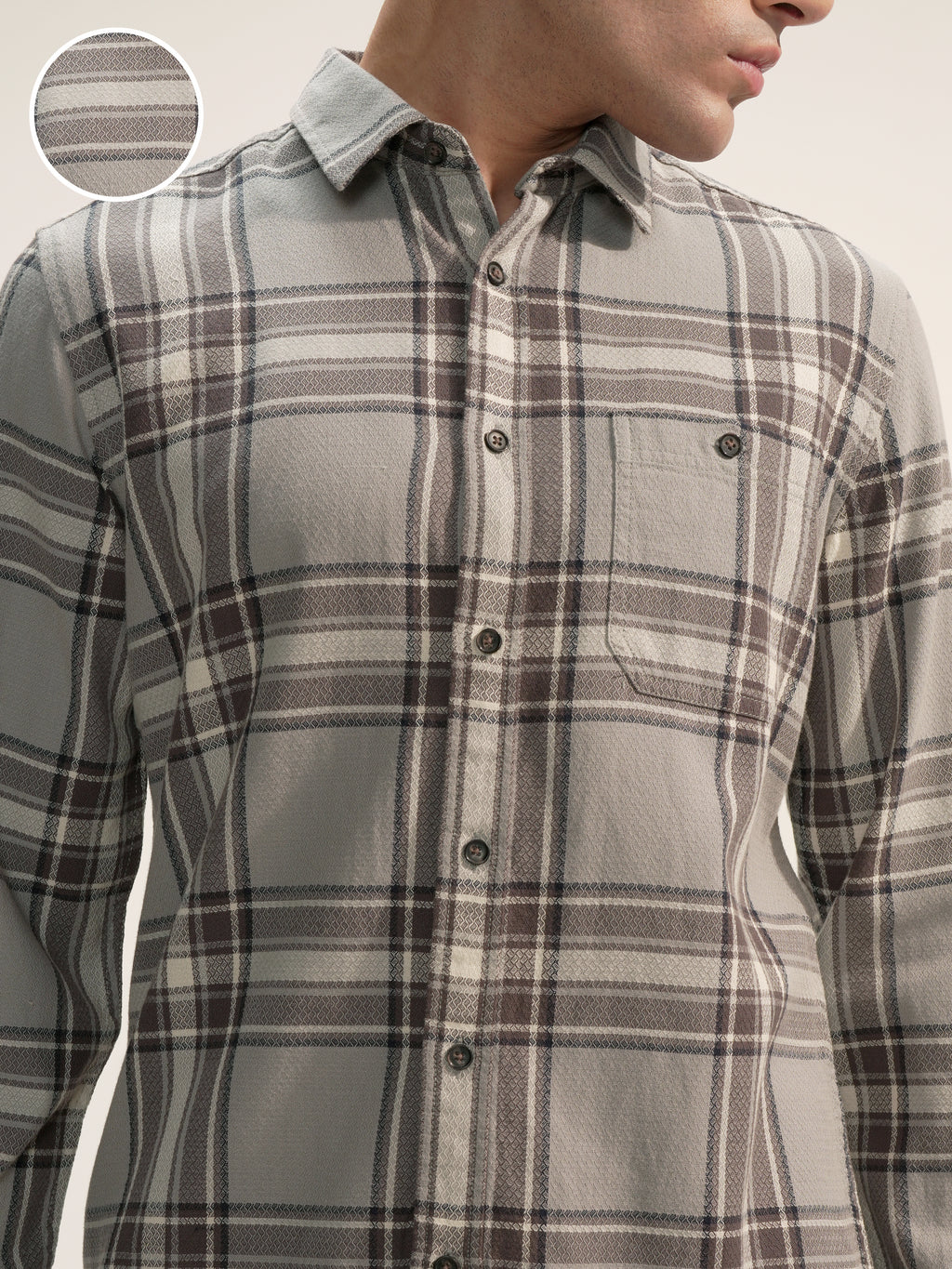 Highlander Men Grey Checked Slim Fit Casual Shirt - Grey - Image 5