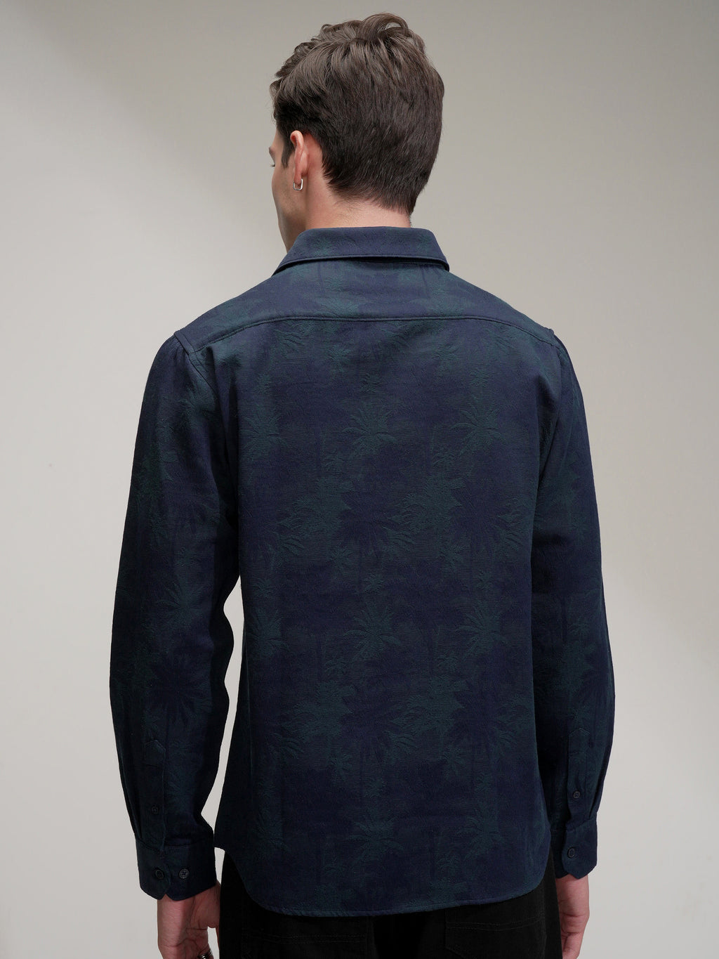 Highlander Men Navy Blue Self Design Slim Fit Casual Shirt - Navy Blue - Image 3