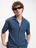 Highlander Men Navy Blue Self Design Relaxed Fit Casual Shirt - Navy Blue - Image 1