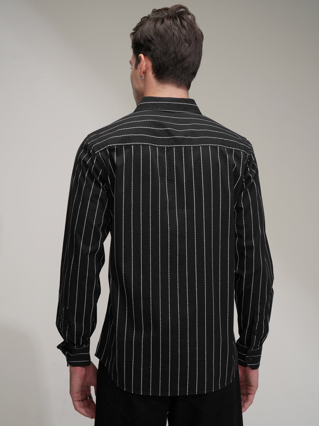 Highlander Men Black Striped Slim Fit Casual Shirt - Black - Image 3
