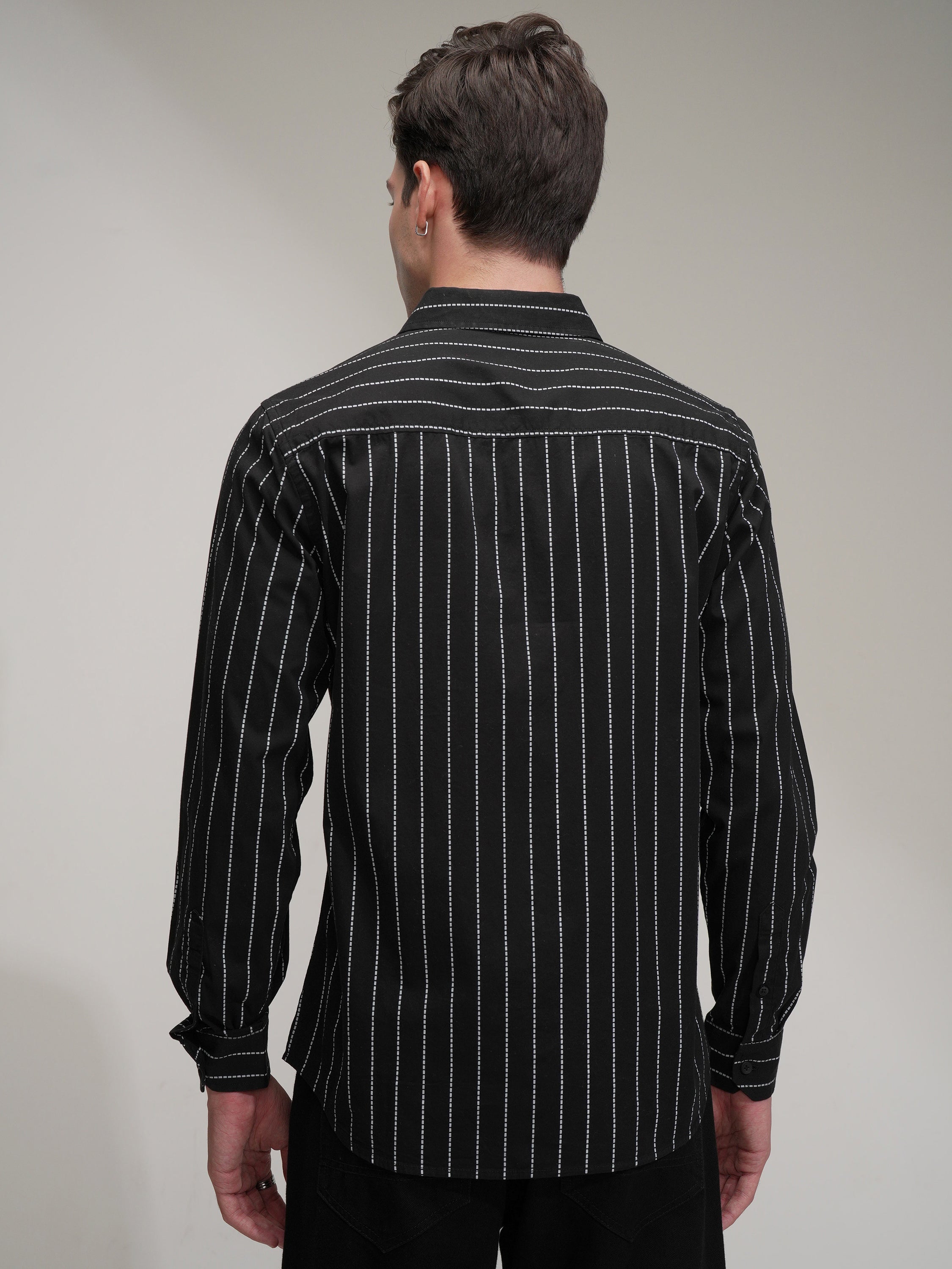 Highlander Men Black Striped Slim Fit Casual Shirt - Black - Image 3