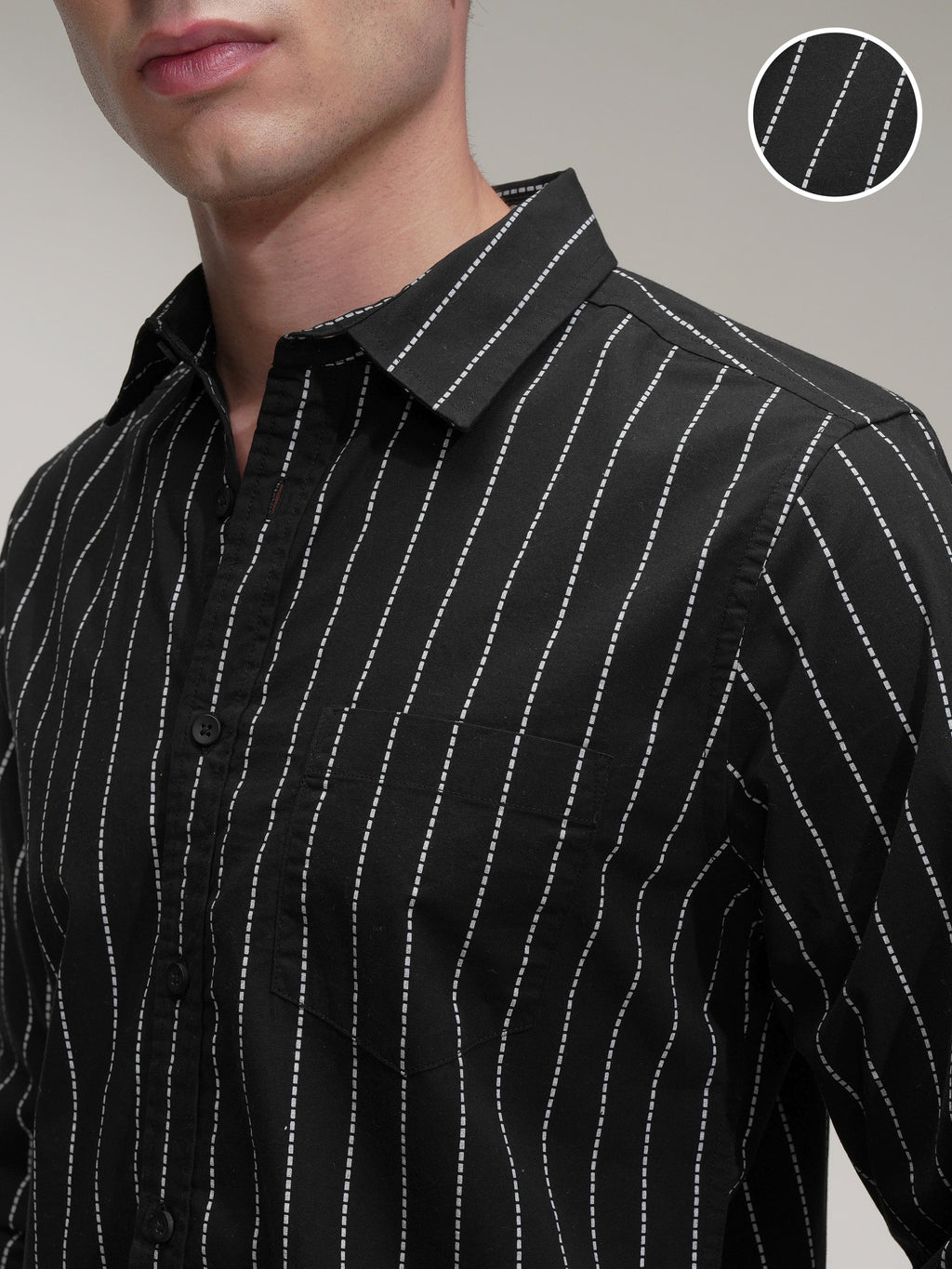 Highlander Men Black Striped Slim Fit Casual Shirt - Black - Image 5