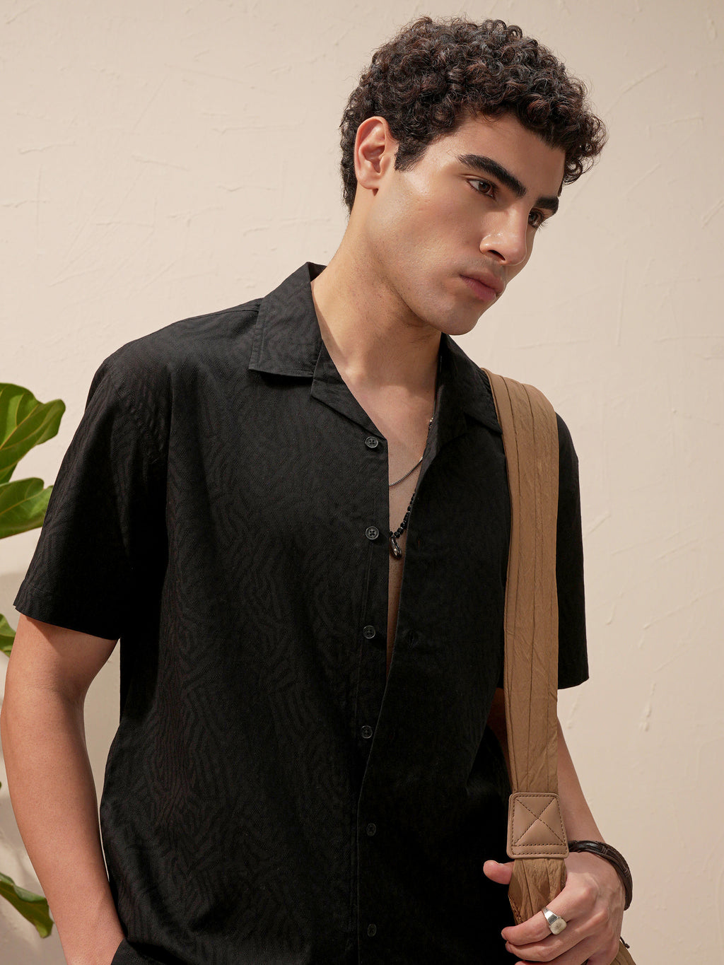 Highlander Men Black Self Design Relaxed Fit Casual Shirt - Black - Image 1