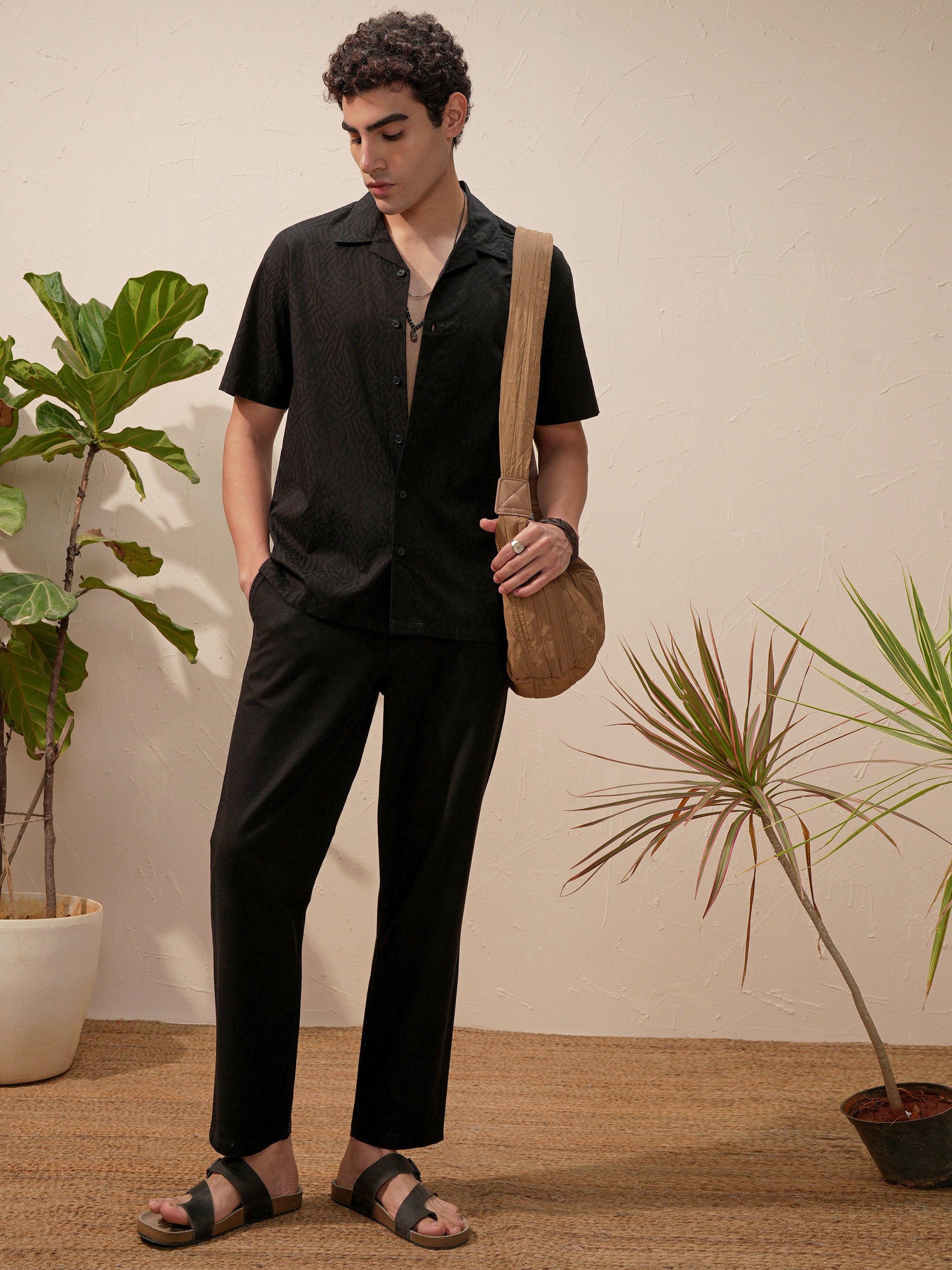 Highlander Men Black Self Design Relaxed Fit Casual Shirt - Black - Image 2