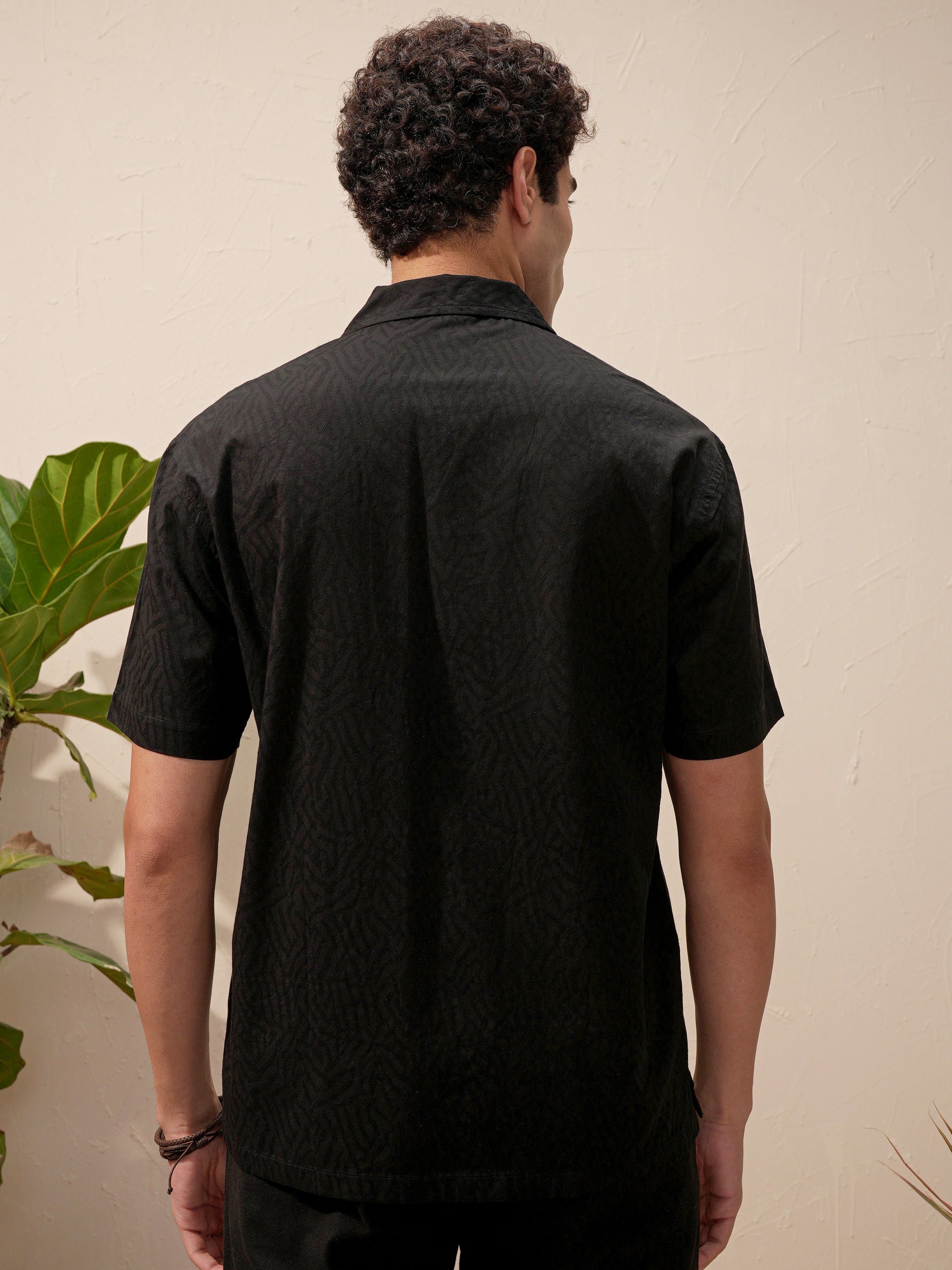 Highlander Men Black Self Design Relaxed Fit Casual Shirt - Black - Image 3