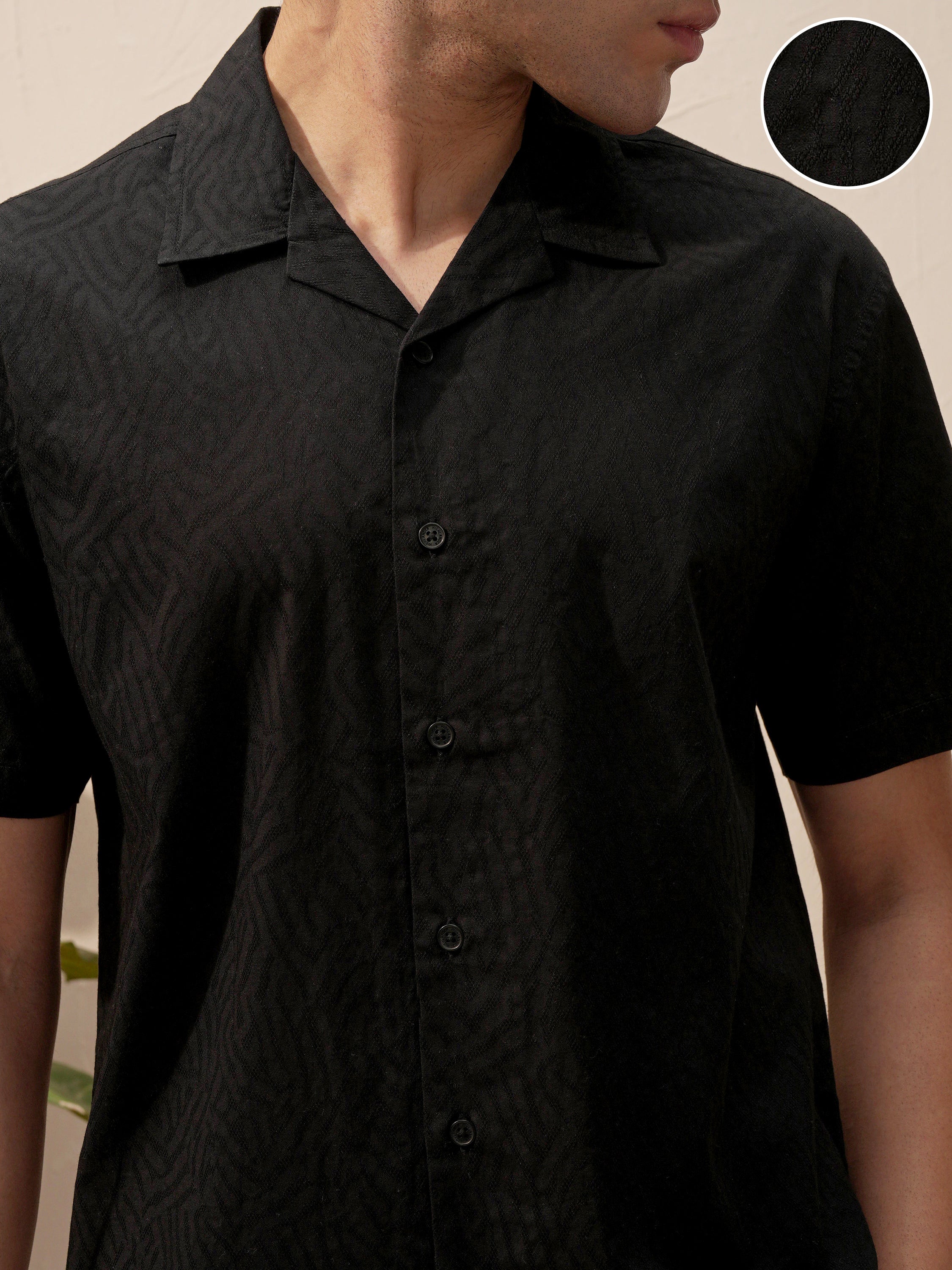 Highlander Men Black Self Design Relaxed Fit Casual Shirt - Black - Image 5