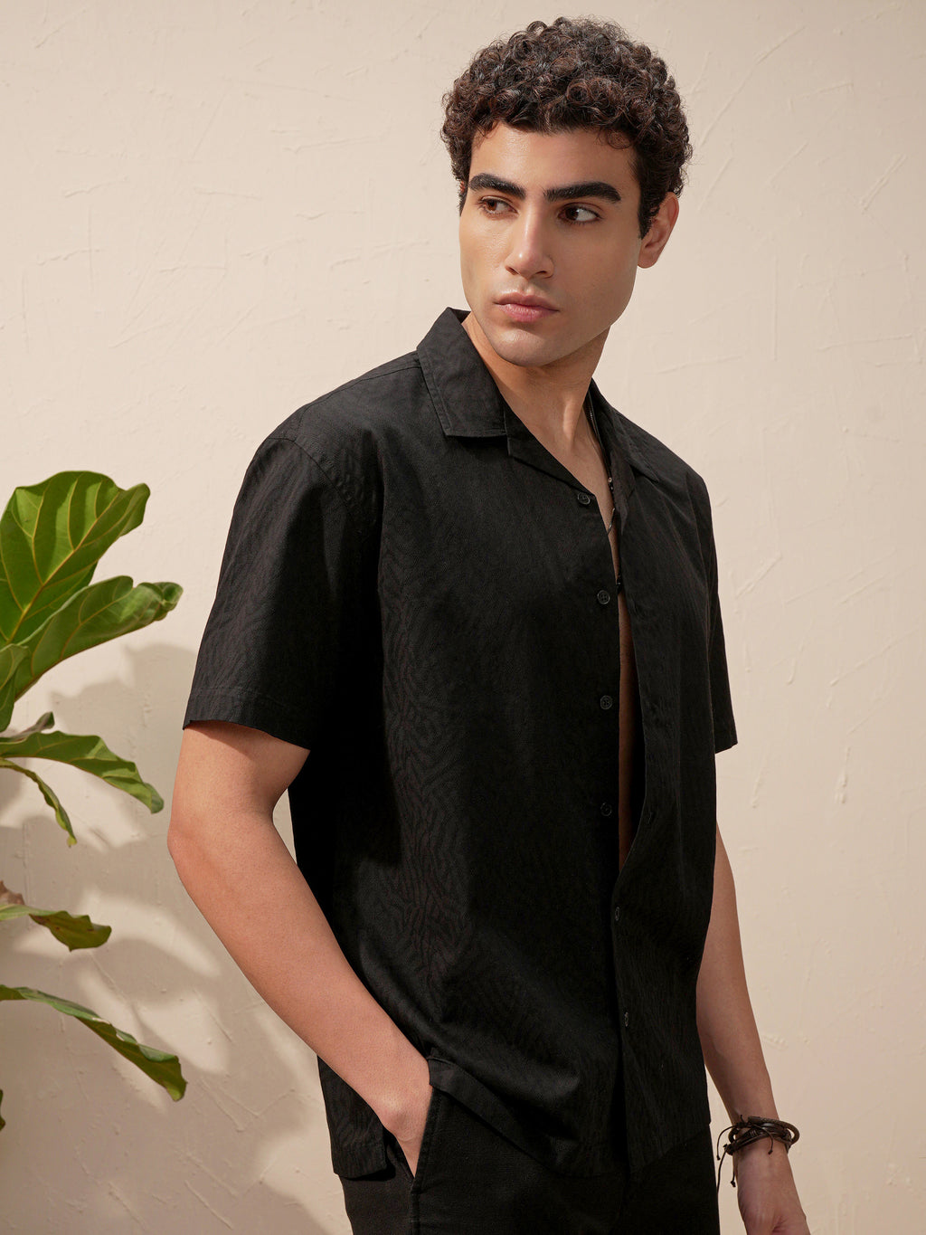 Highlander Men Black Self Design Relaxed Fit Casual Shirt - Black - Image 6