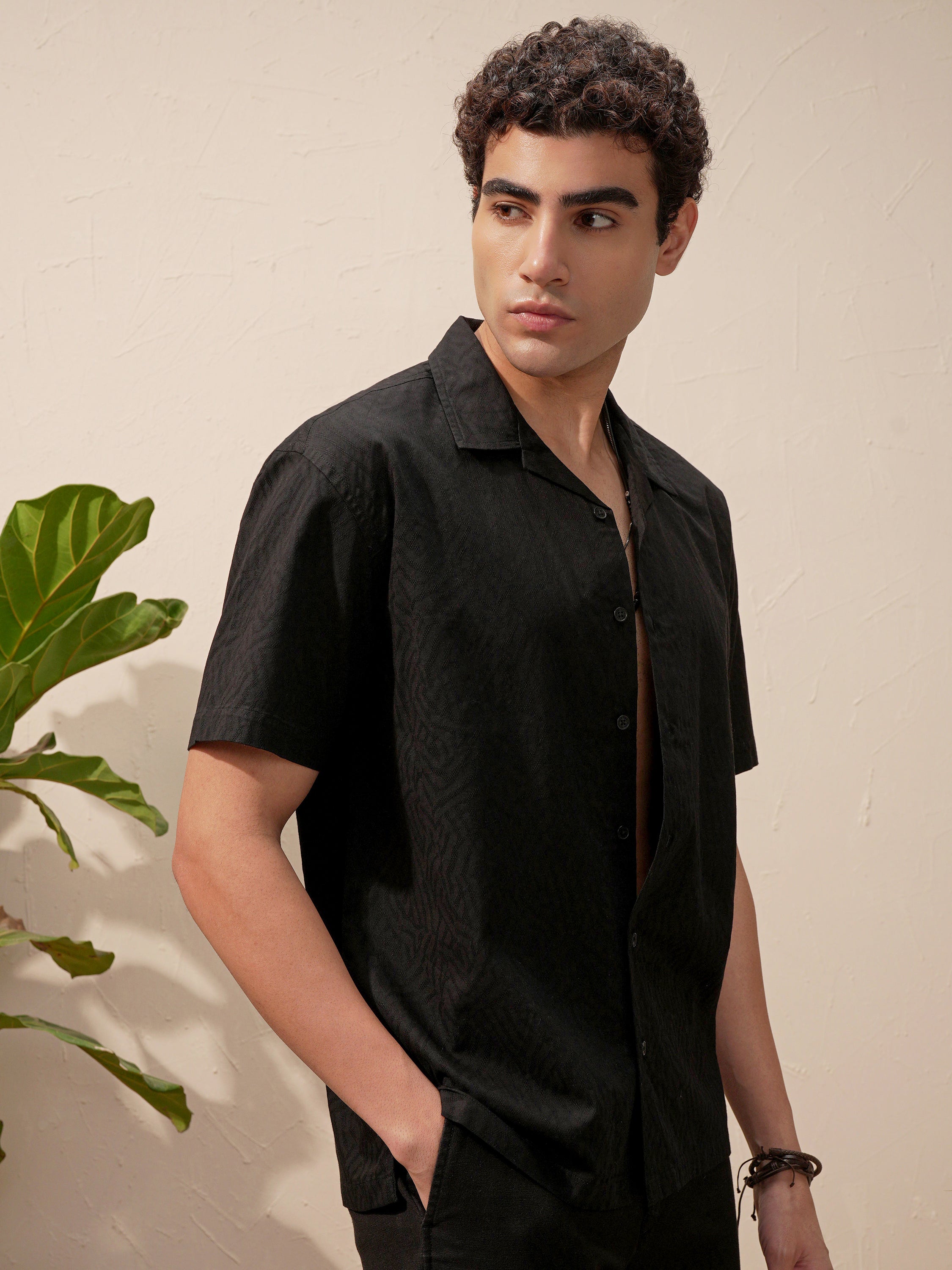 Highlander Men Black Self Design Relaxed Fit Casual Shirt - Black - Image 6